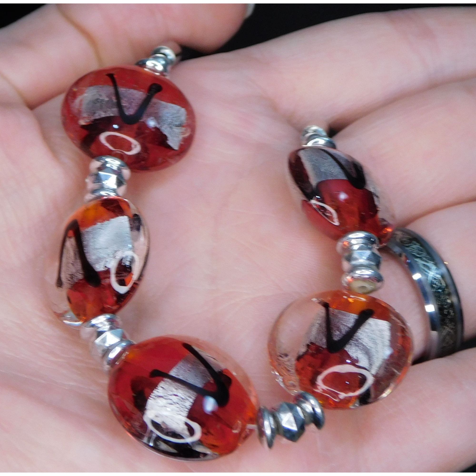 Other Lamp Work Glass Red Black And Silver ToneNecklace Size ONE SIZE - 2 Thumbnail