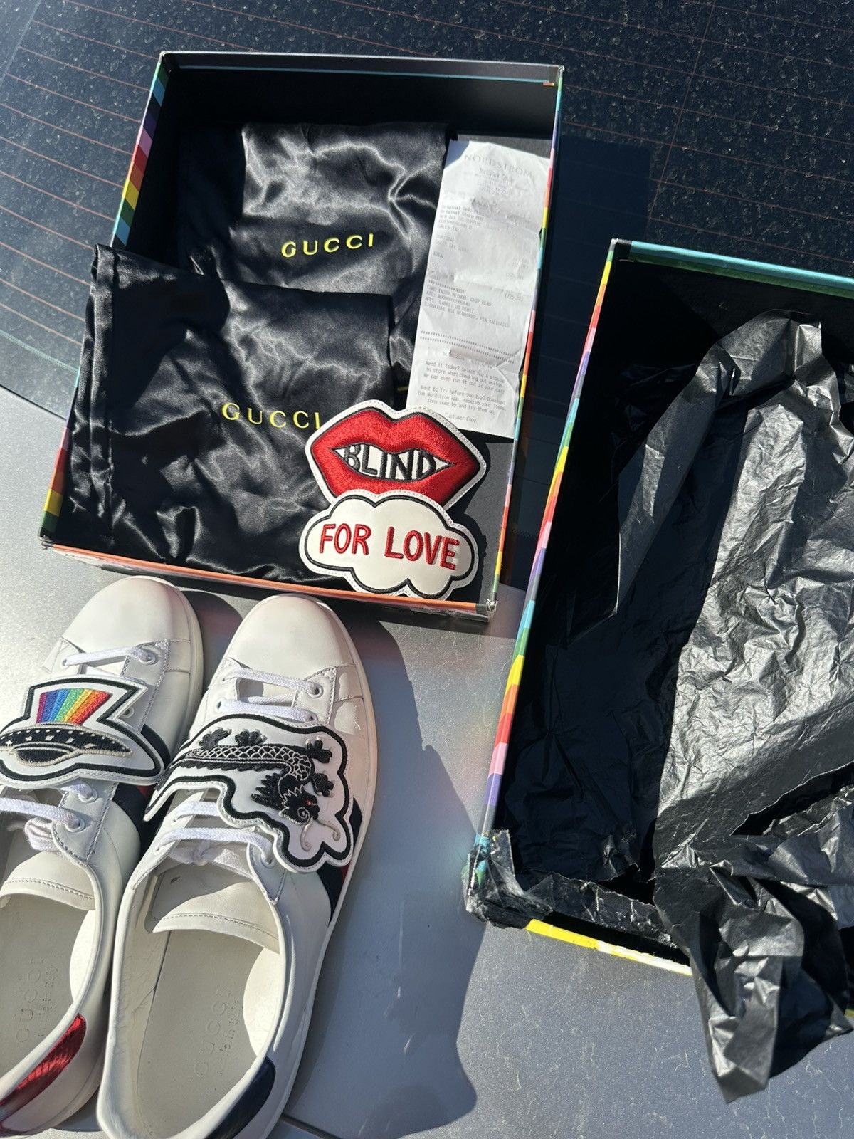 Gucci Gucci Ace Rainbow Patch Designer Sneakers Size 12.5 Size US 12.5 / EU 45-46 - 2 Thumbnail