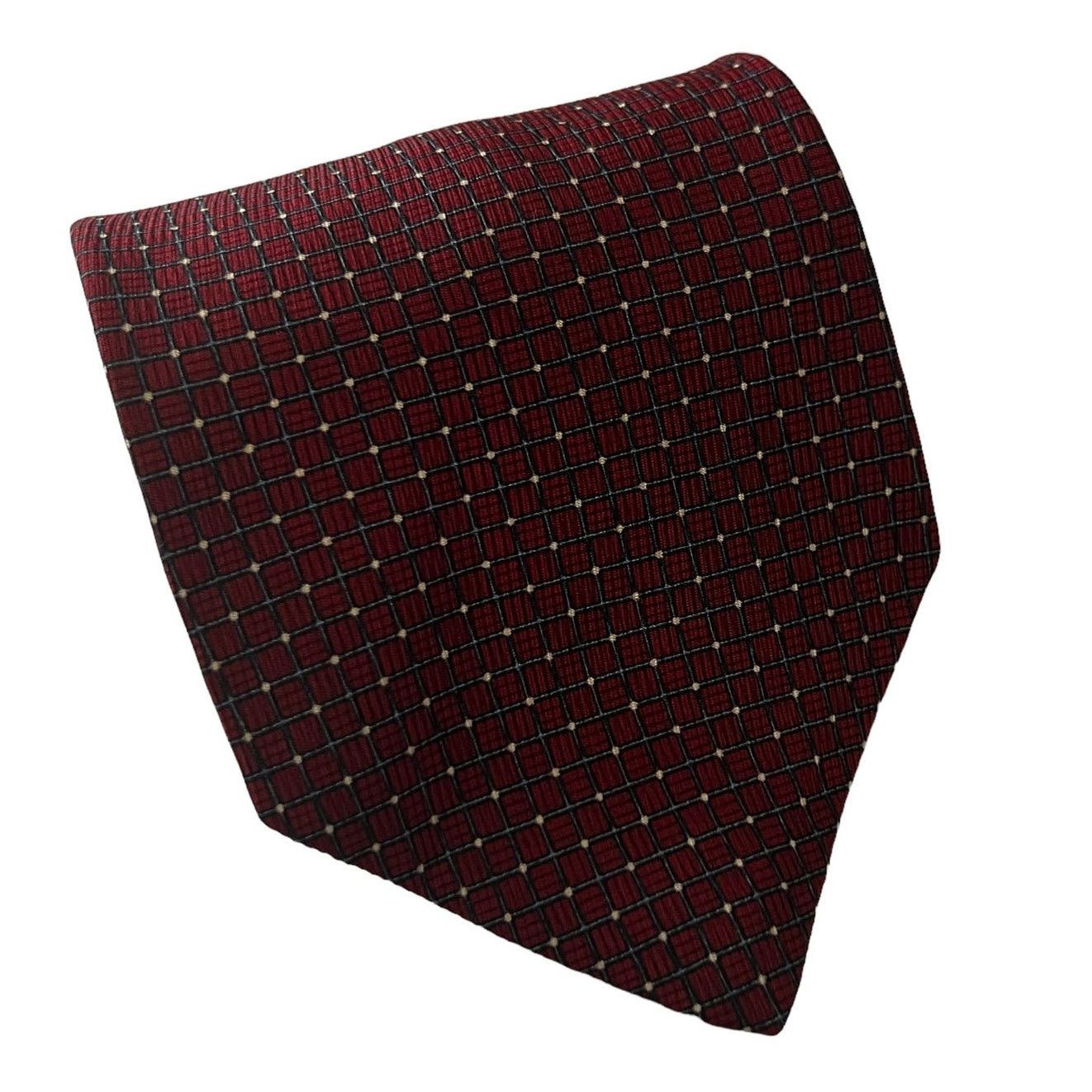 Nautica Nautica Burgundy Blue Windowpane Lattice Geometric Silk Tie Size ONE SIZE - 2 Thumbnail
