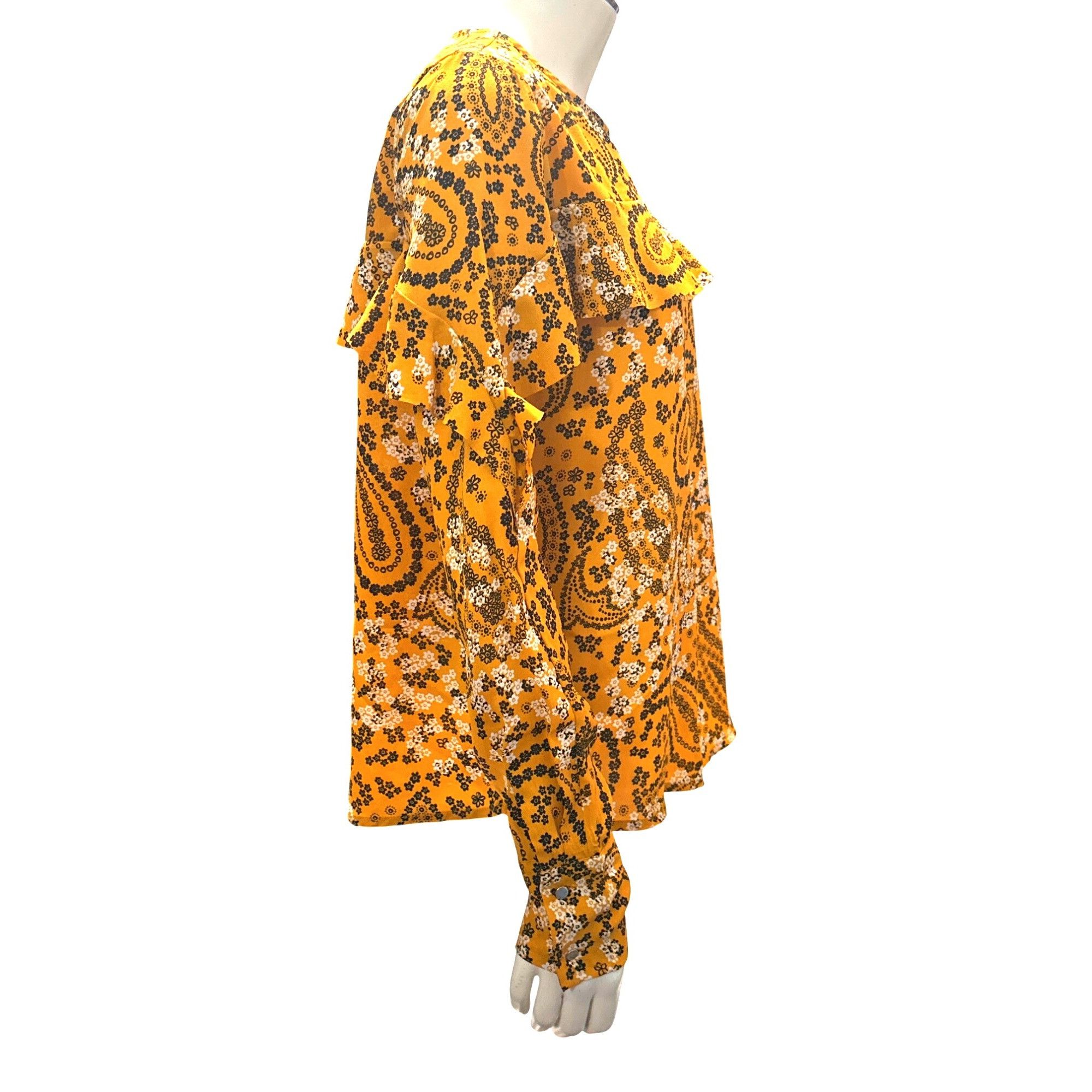 Abercrombie & Fitch Abercrombie Fitch XS Mustard Paisley Floral Long Sleeve Ruff Size XS / US 0-2 / IT 36-38 - 8 Thumbnail
