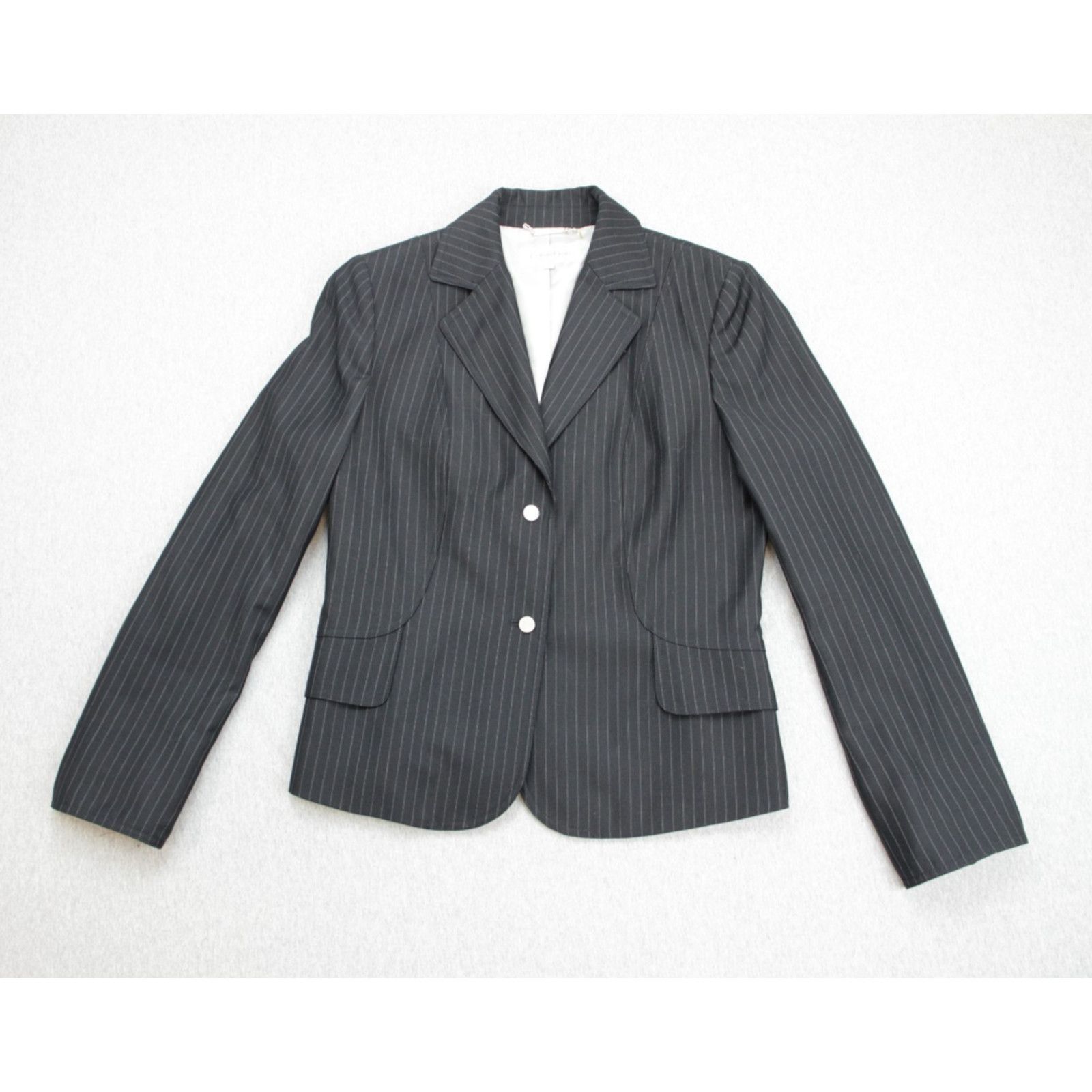 Calvin Klein Calvin Klein Blazer Womens Size 8 Black Pinstripe Lined Size M / US 6-8 / IT 42-44 - 2 Thumbnail