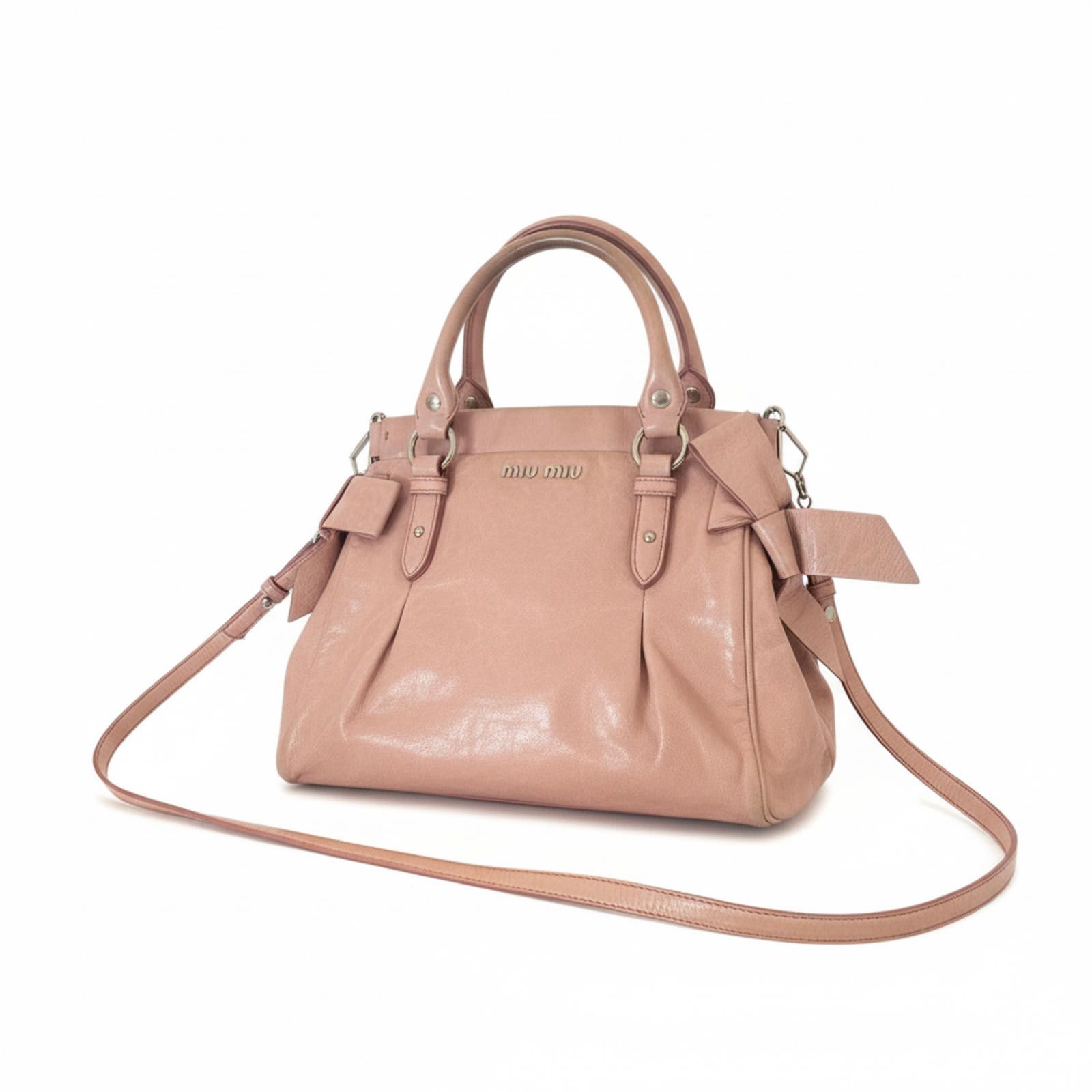 Miu Miu Miu Miu - Pink Ribbon Leather Handbag Size ONE SIZE - 1 Thumbnail