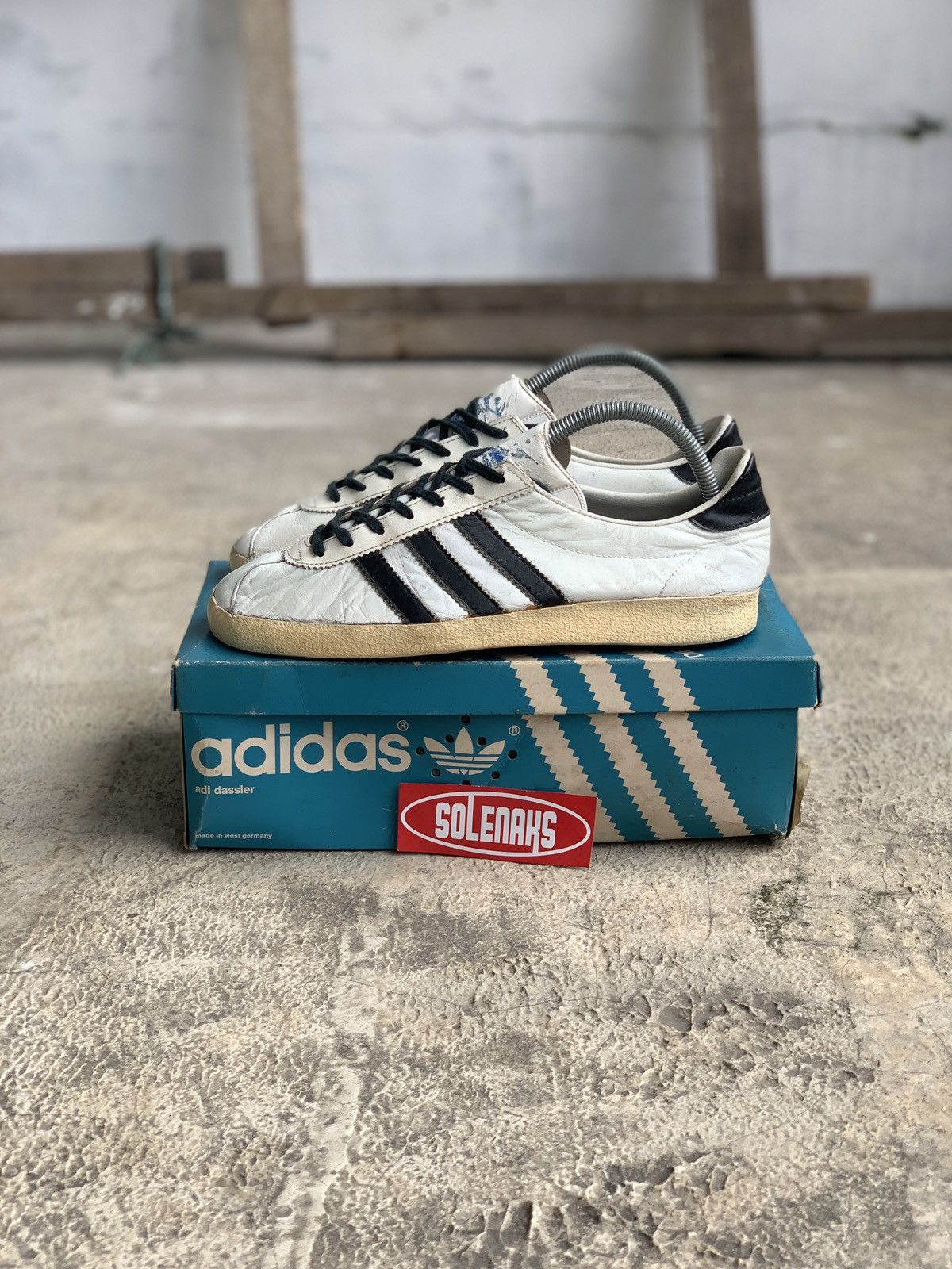 image of Vintage Adidas 70's Olympia West Germany Noel Gallagher Oasis Shoes in White Black, Men's (Size 8)