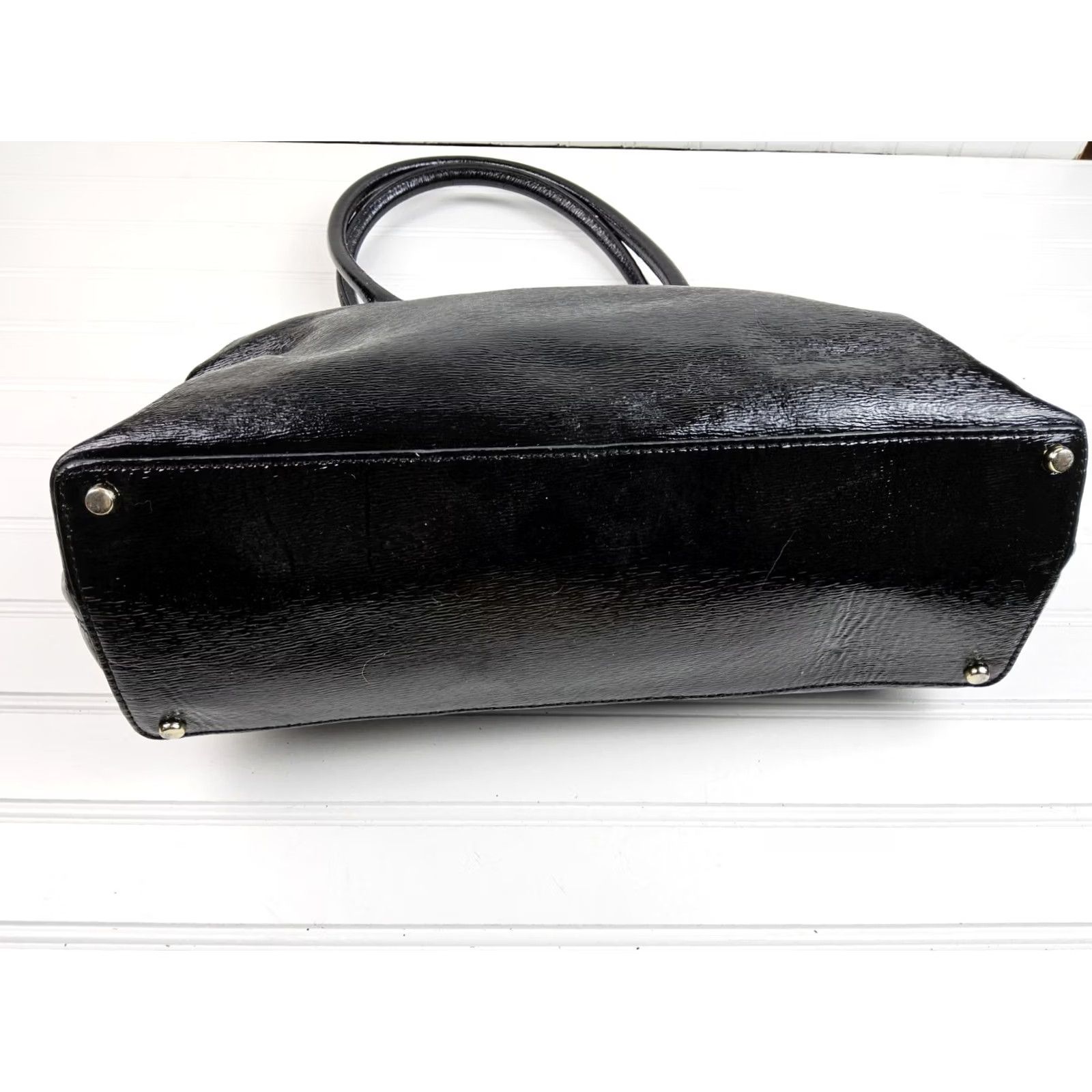Vintage kate spade new york Patent Double Handle Satchel Shoulder Handbag Purse Women Black patent finish bag Size ONE SIZE - 4 Thumbnail