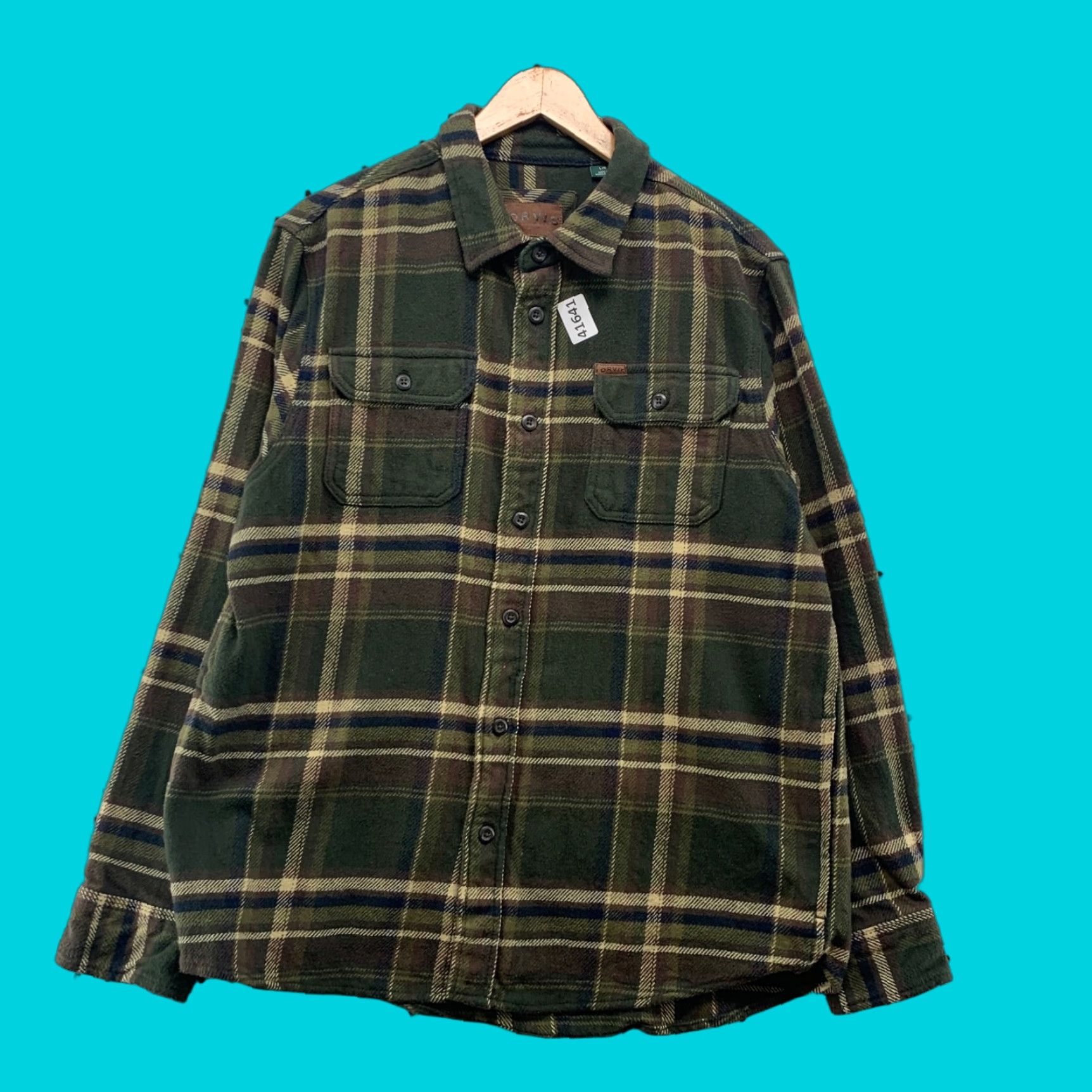 Orvis Orvis Button Shirt Mens Large Green Plaid Heavyweight Shacket 22x29 Button-Up Cotton Flannel Casual Winter Mens Size US L / EU 52-54 / 3 - 1 Thumbnail