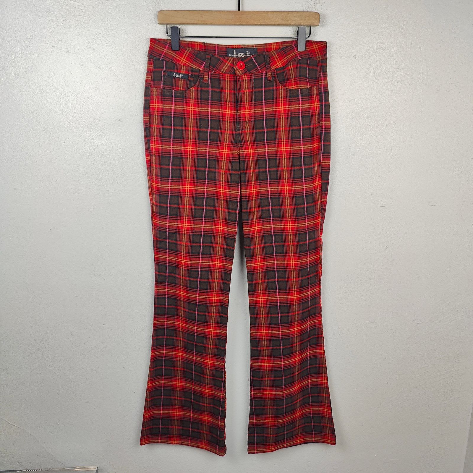 Other Vintage Y2K L.E.I. Plaid Flare Pants Womens 8/9 Red Emo Goth Size 30" / US 8 / IT 44 - 1 Thumbnail