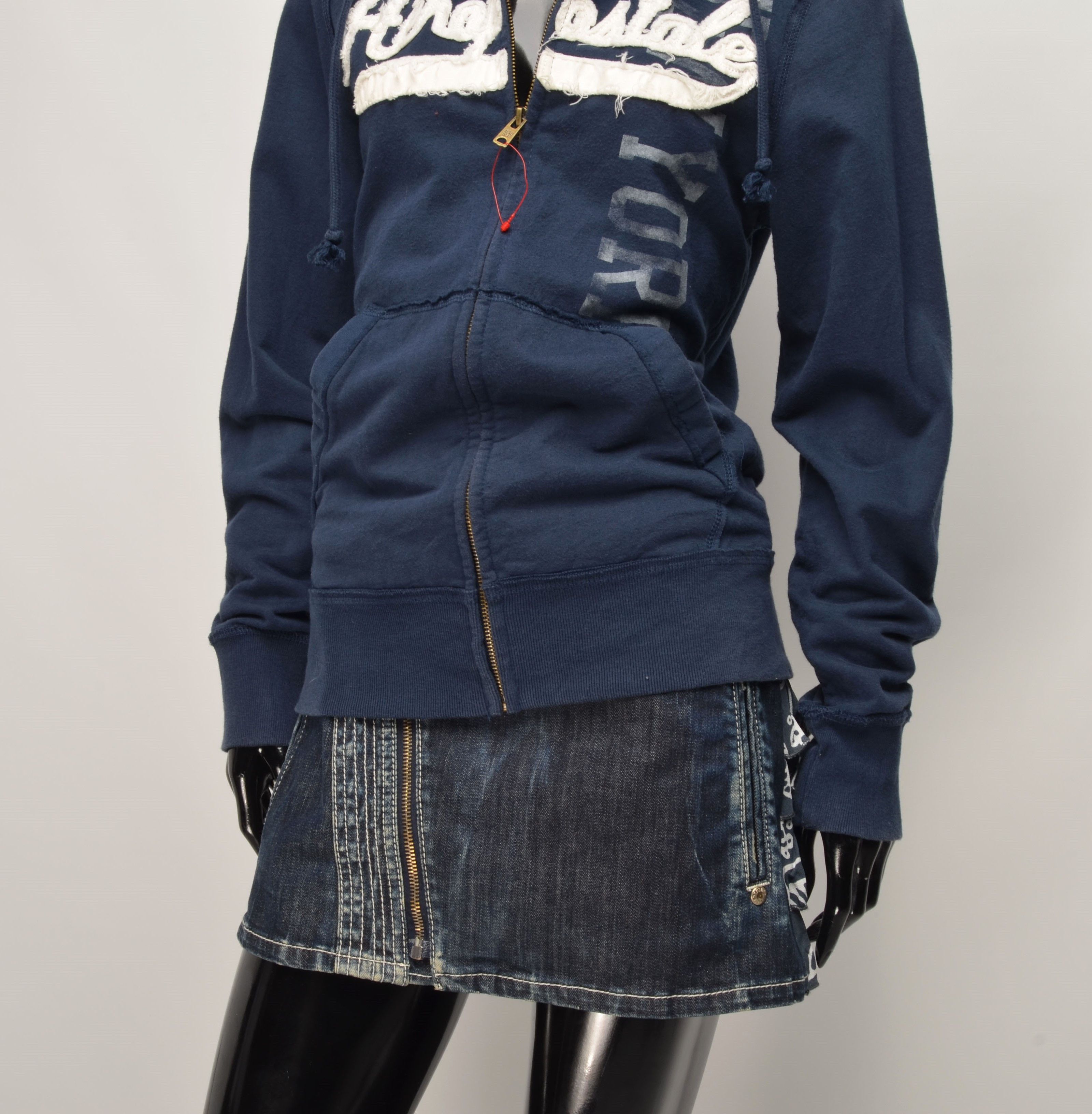 Aeropostale × Vintage Aeropostale Y2K Fur Hooded Zip Up Navy Grunge Hoodie Size S / US 4 / IT 40 - 3 Thumbnail