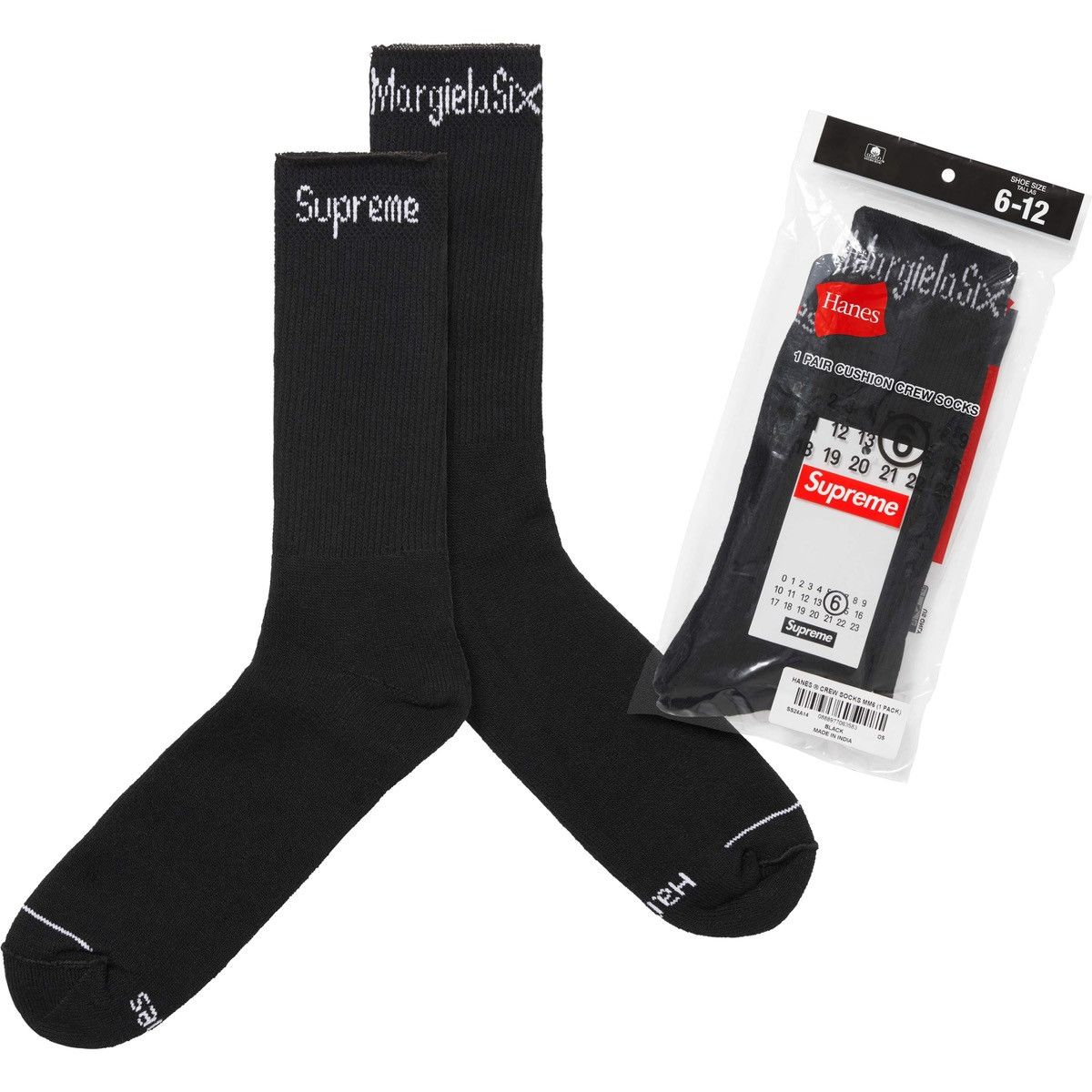 Supreme/mm6 Maison Margiela/hanes Crew Socks (1 Pack) Ss24 in Black, Men's Product Image