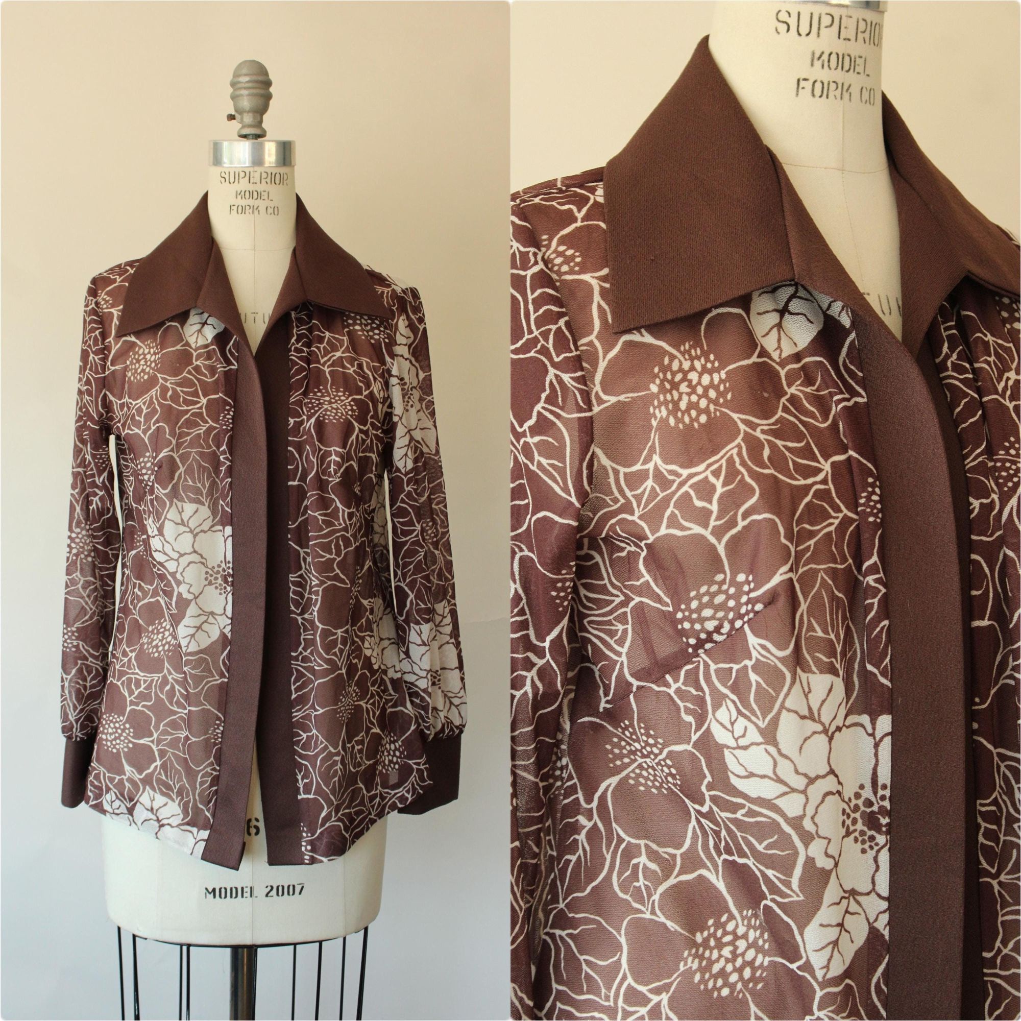 Vintage Vintage 1970s Shirt, Dagger Collar Floral Print Open Blouse Size M / US 6-8 / IT 42-44 - 1 Thumbnail