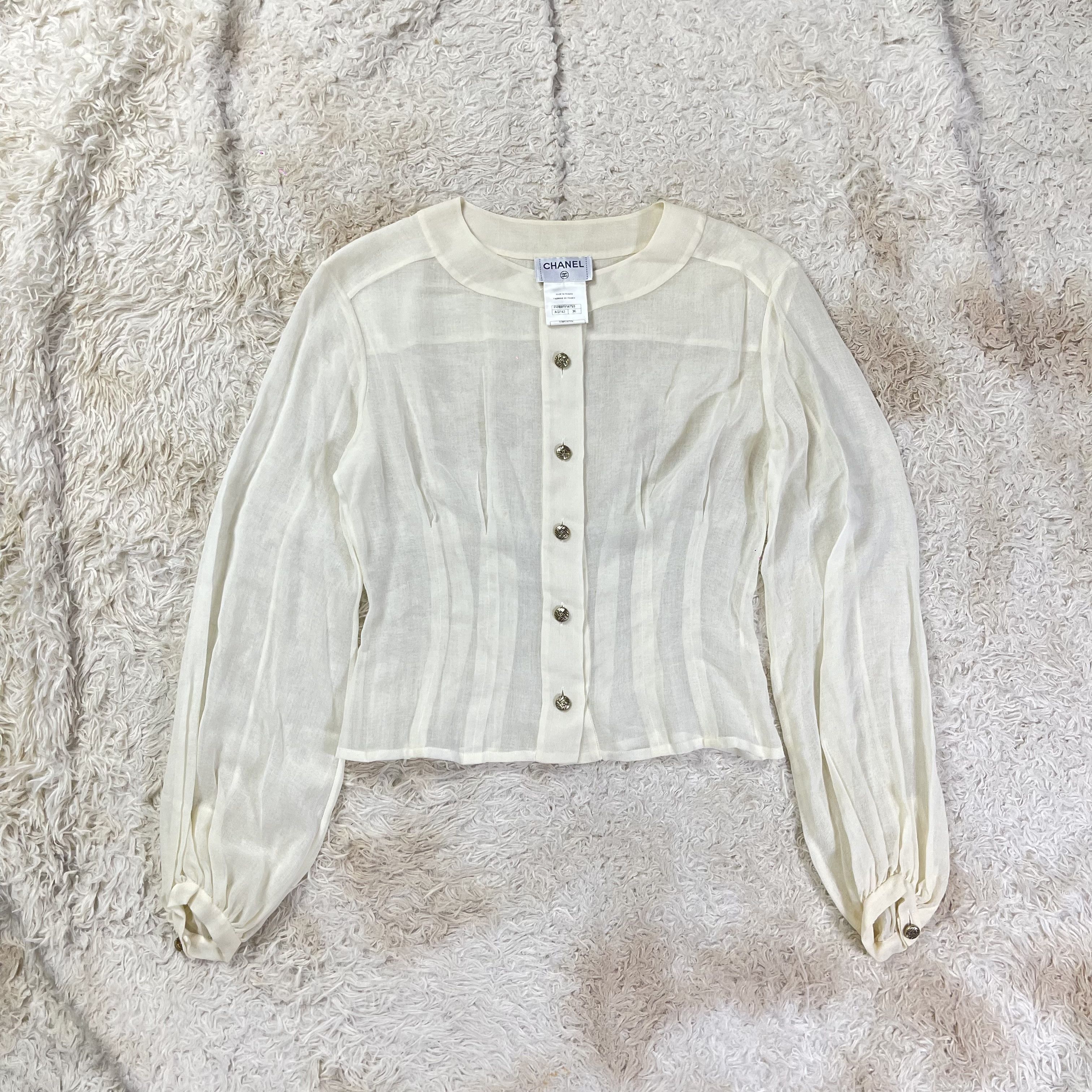 Chanel CHANEL- Long Sleeve Wool Blouse with Coco Mark Buttons Size XS / US 0-2 / IT 36-38 - 2 Thumbnail