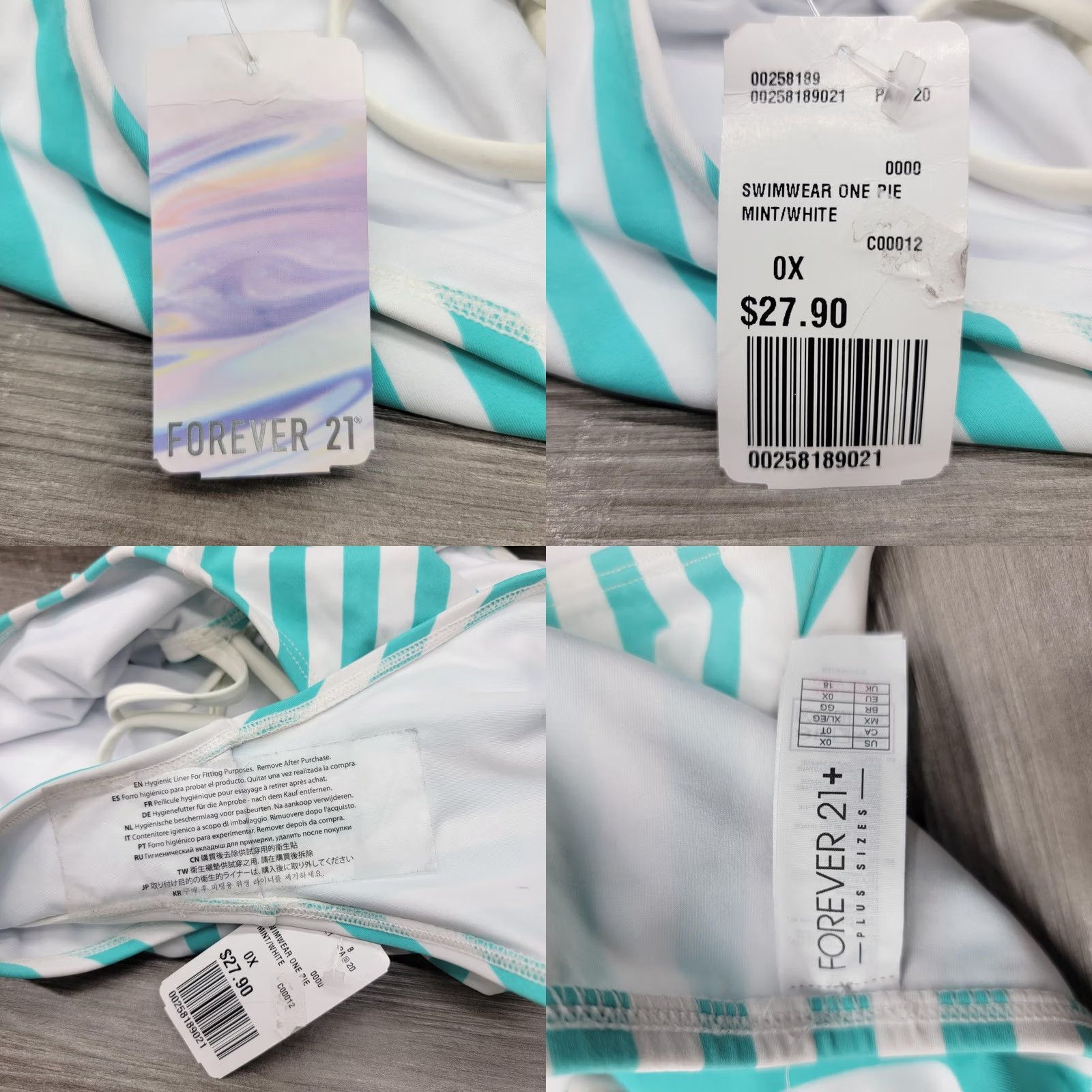 Forever 21 FOREVER 21 Swimwear One Piece Womens 0X Green Striped Lined Backless Spaghetti Strappy Plus Size Size ONE SIZE - 8 Thumbnail