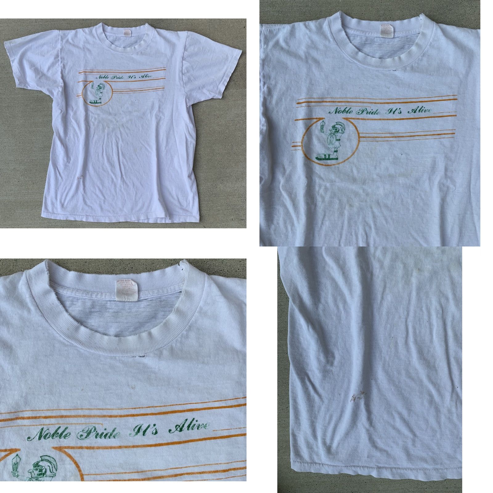 Thrasher Vintage Notre Dame Its Alive T Shirt Collegiate Pacific White Cotton T-Shirt Mens L Graphic Print Distressed Holes 1970s 1980s Size US L / EU 52-54 / 3 - 8 Thumbnail
