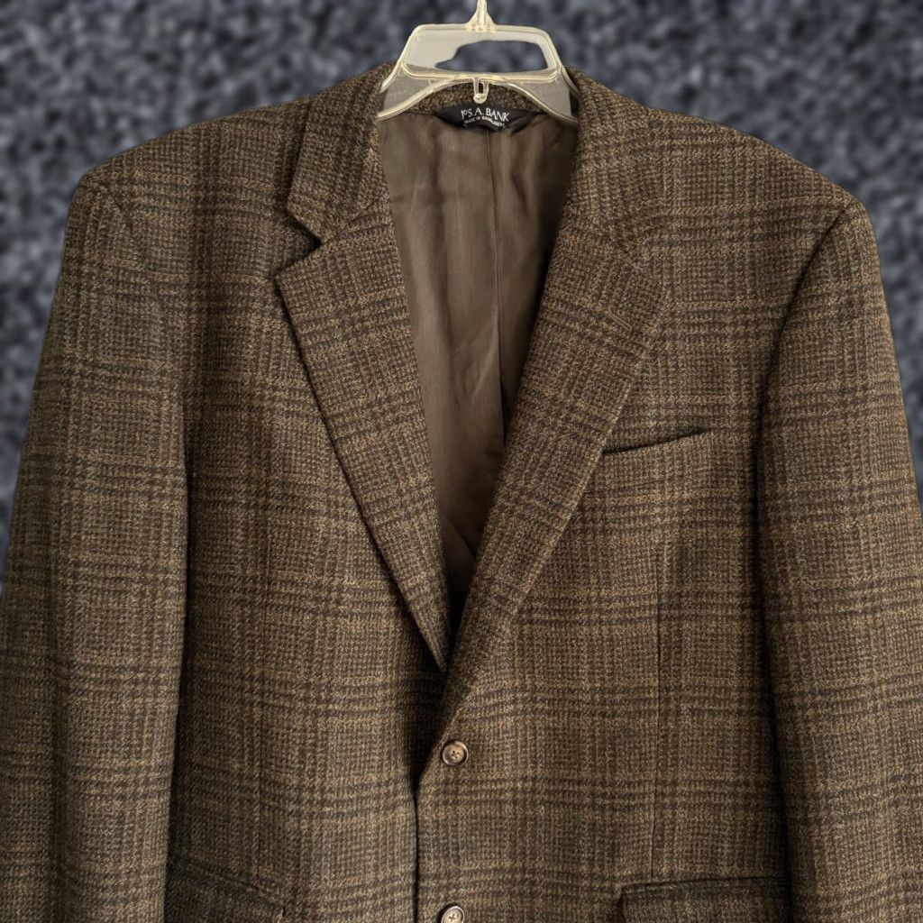 Jos. A. Bank VINTAGE Jos A Bank Sport Coat Jacket Brown Check Plaid Lambswool Cashmere 44R Two-Button Notch Lapel Single-Vented Classic Men Size US S / EU 44-46 / 1 - 1 Thumbnail