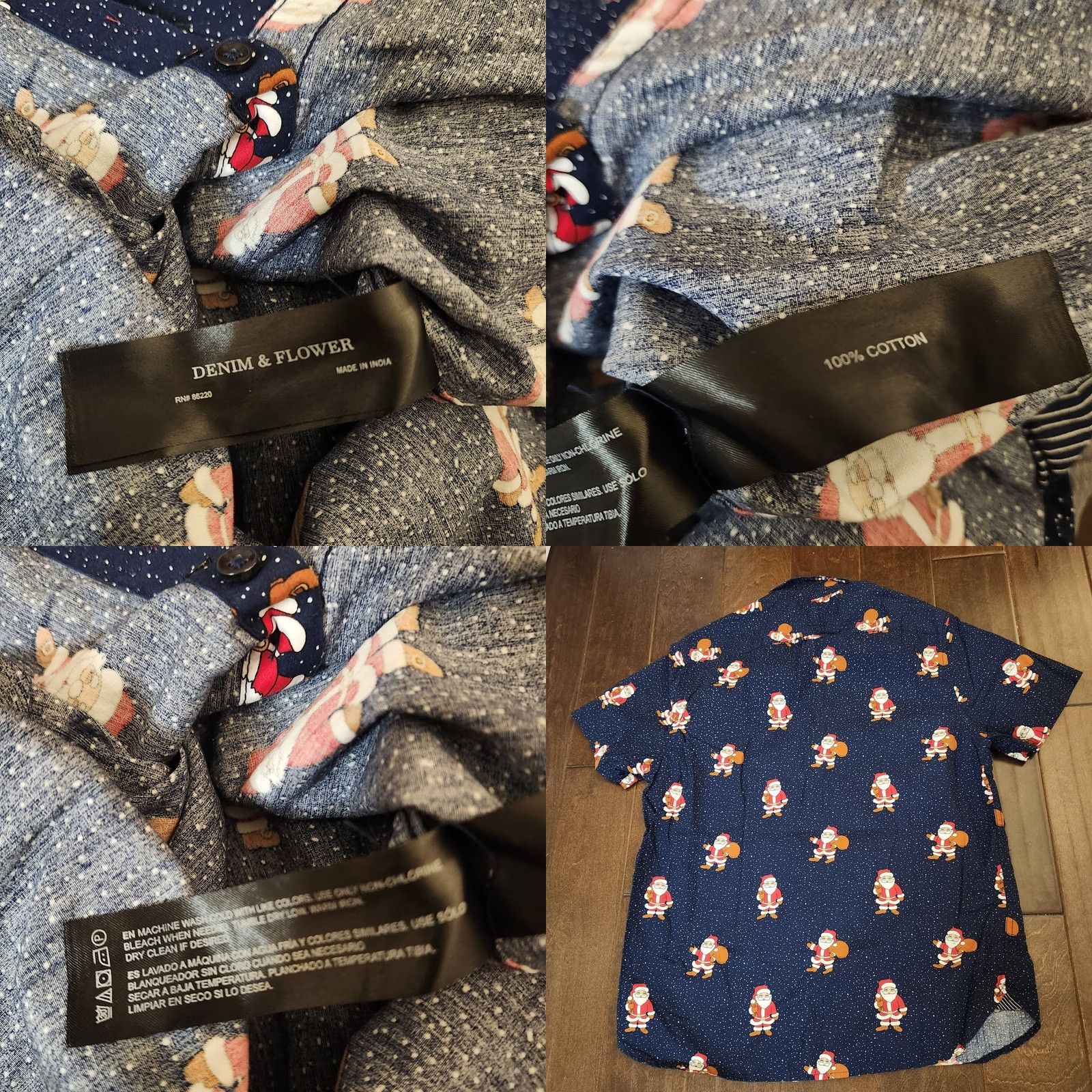 Denime Denim & Flower Button-Down Short Sleeves Santa Claus Graphic Print Denim Shirt Mens Large Blue Size US 33 - 9 Thumbnail