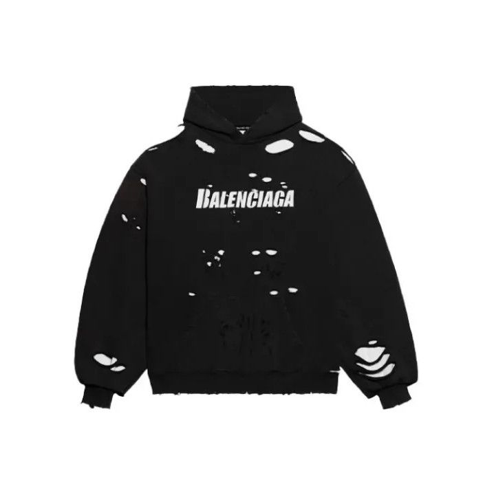 Balenciaga Balenciaga Distressed Black Hoodie for Men Size US XS / EU 42 / 0 - 1 Thumbnail