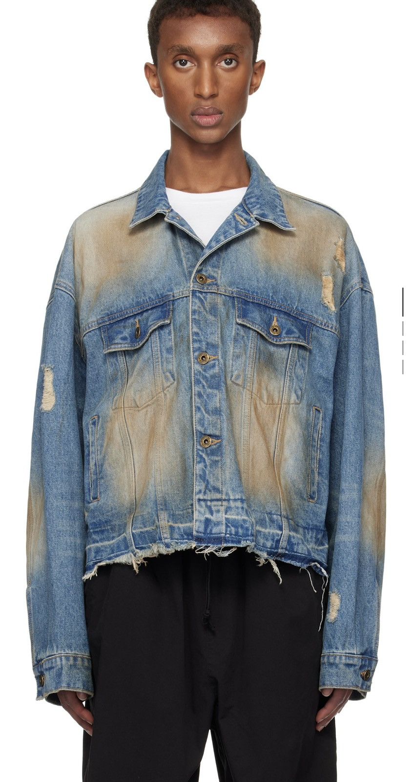 WE11DONE WE11DONE Blue Distressed Denim Jacket Size US XXS / EU 40 - 1 Thumbnail