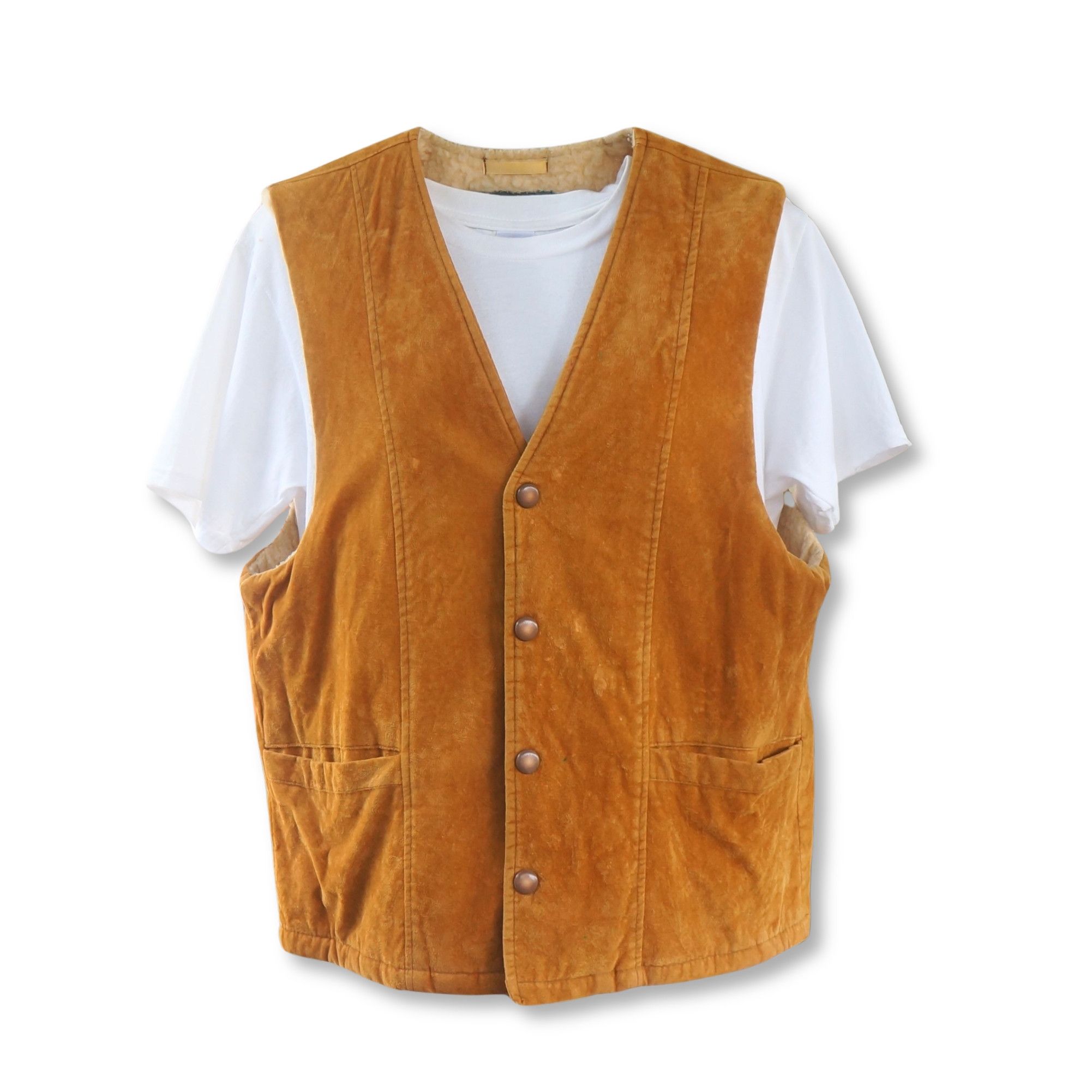Japanese Brand Light Brown Suede Vest Sherpa Lined Size M / US 6-8 / IT 42-44 - 3 Thumbnail