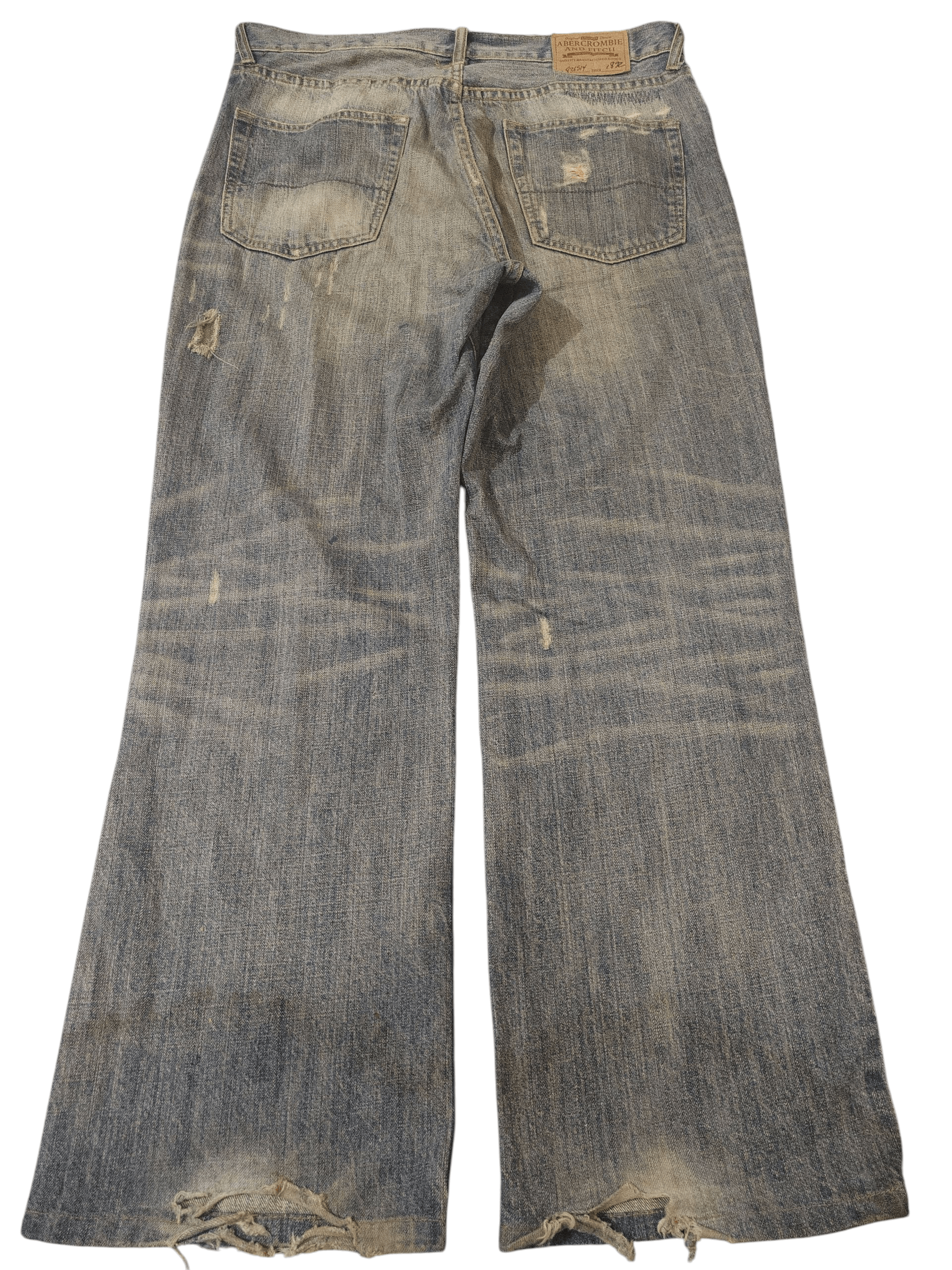 Abercrombie & Fitch Japanese A&F Baggy Flared Jeans Distressed Denim Size US 35 - 2 Thumbnail