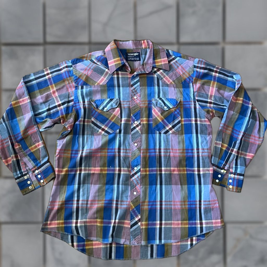 Wrangler Wrangler Shirt Mens 17 1/5 36 Cowboy Cut X-Long Tails Long Sleeve Pearl Snap Pink 17.5 Regular Long Sleeve Mens Size US XXL / EU 58 / 5 - 1 Thumbnail