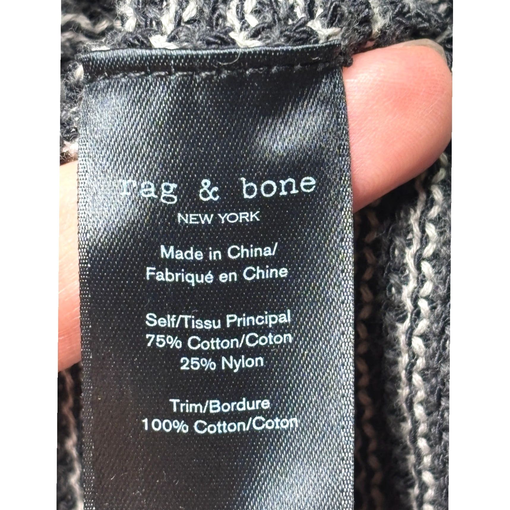 Rag & Bone rag & bone Sweater Shirt Mens V-Neck Geometric Patterned Cotton Blend Black White M Blue Navy Size US M / EU 48-50 / 2 - 3 Thumbnail
