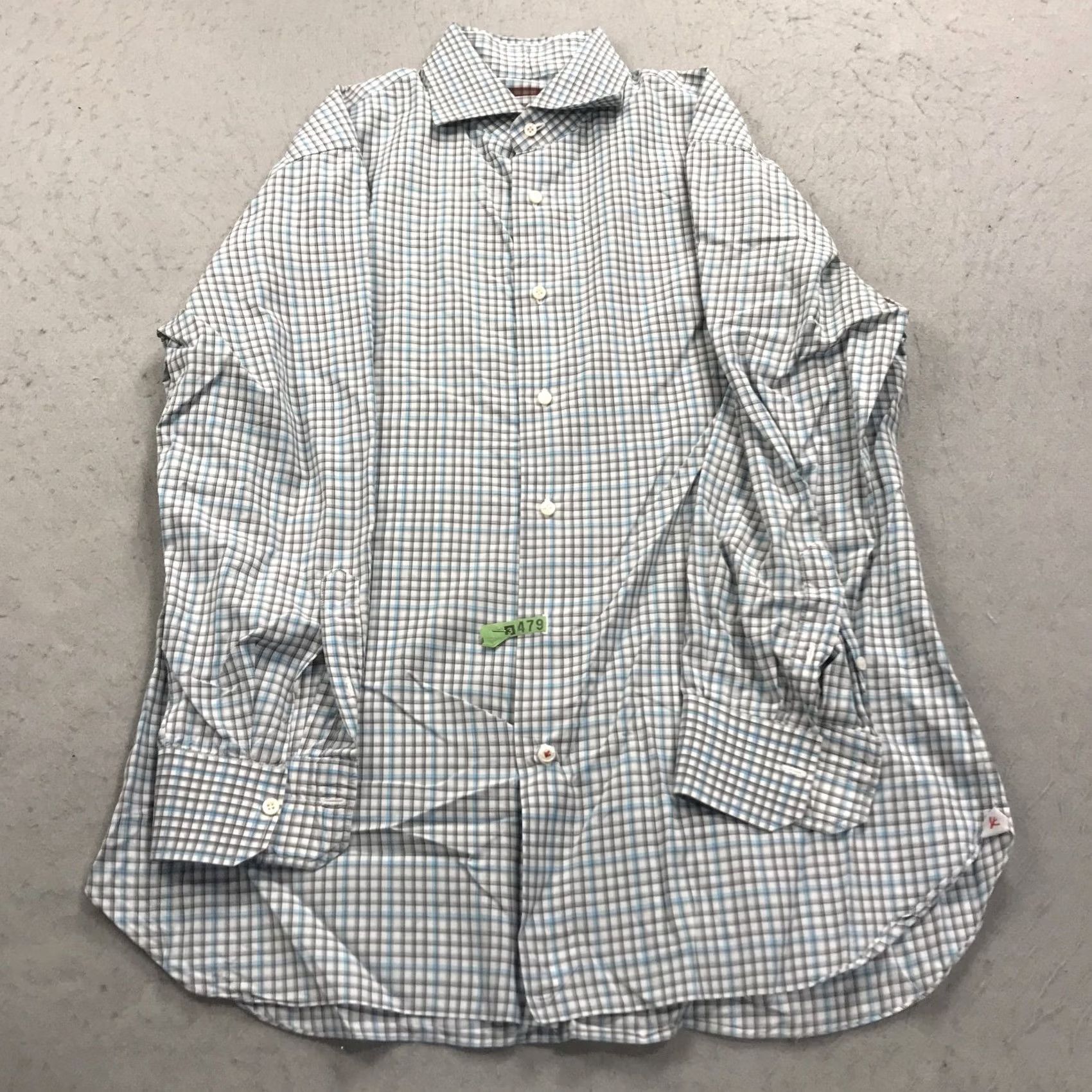 Isaia Isaia Napoli Shirt Mens 16 41 White Blue Check Italy Dress Designer Barrel N/A Size 42R - 2 Thumbnail