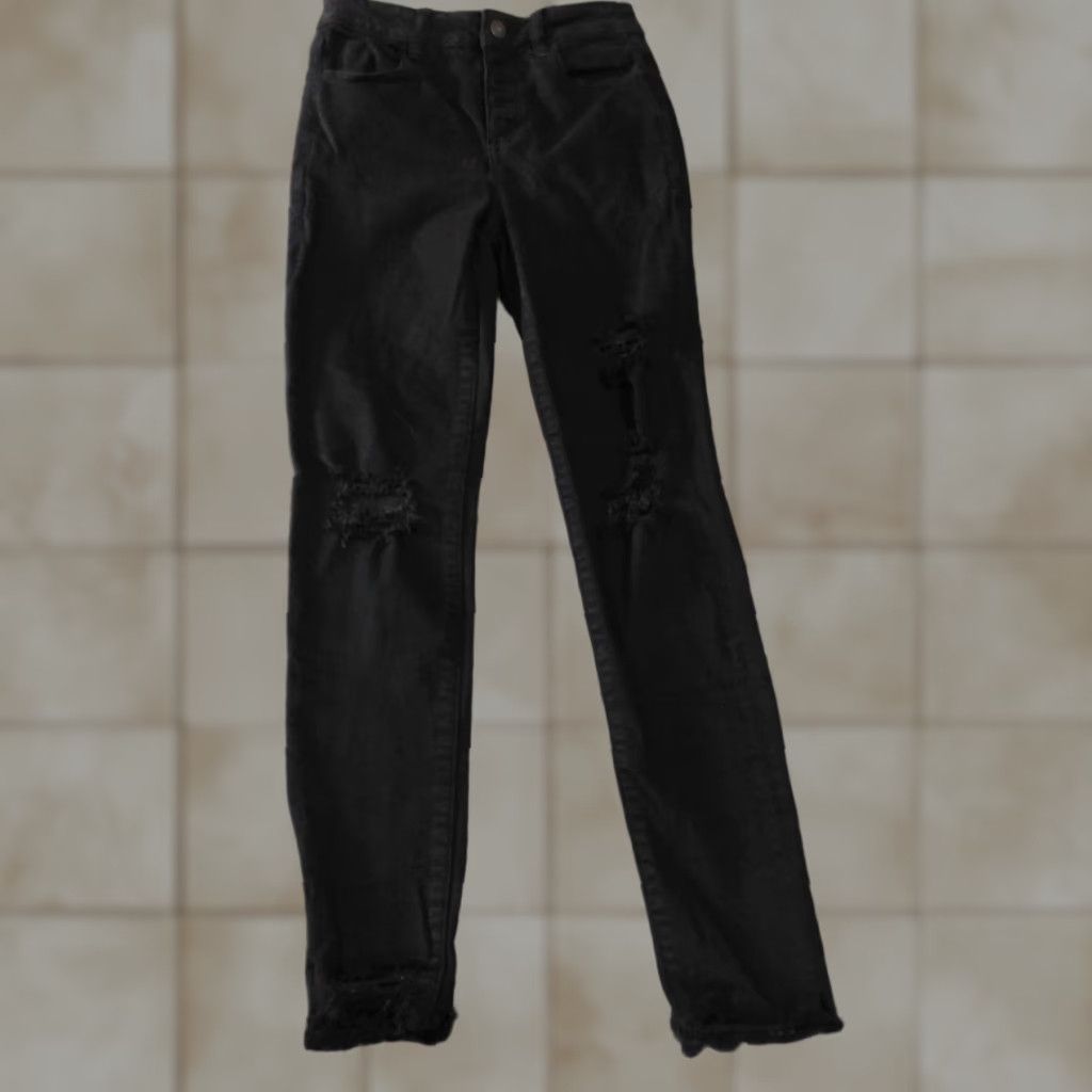 American Eagle Outfitters American Eagle Outfitters Jeans Womens 0 Jegging Mid Rise Distressed Black Denim Size 42" / US 20 - 1 Thumbnail