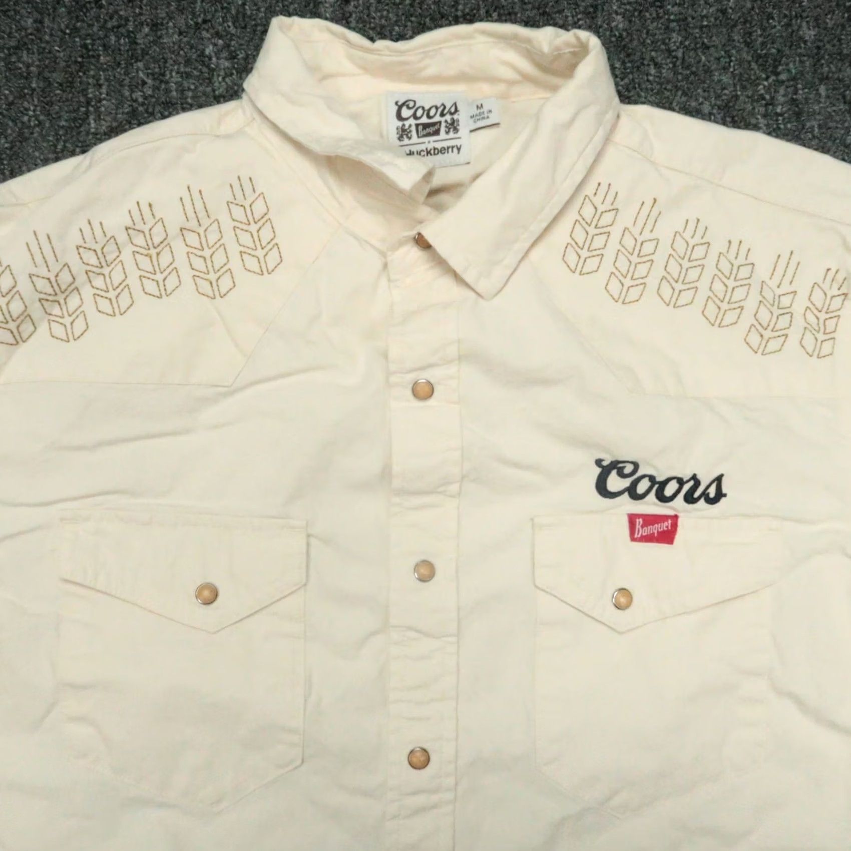 Huckberry Coors Banquet Shirt Mens Medium Beige Western Pearl Snap Long Sleeve Size US M / EU 48-50 / 2 - 2 Thumbnail