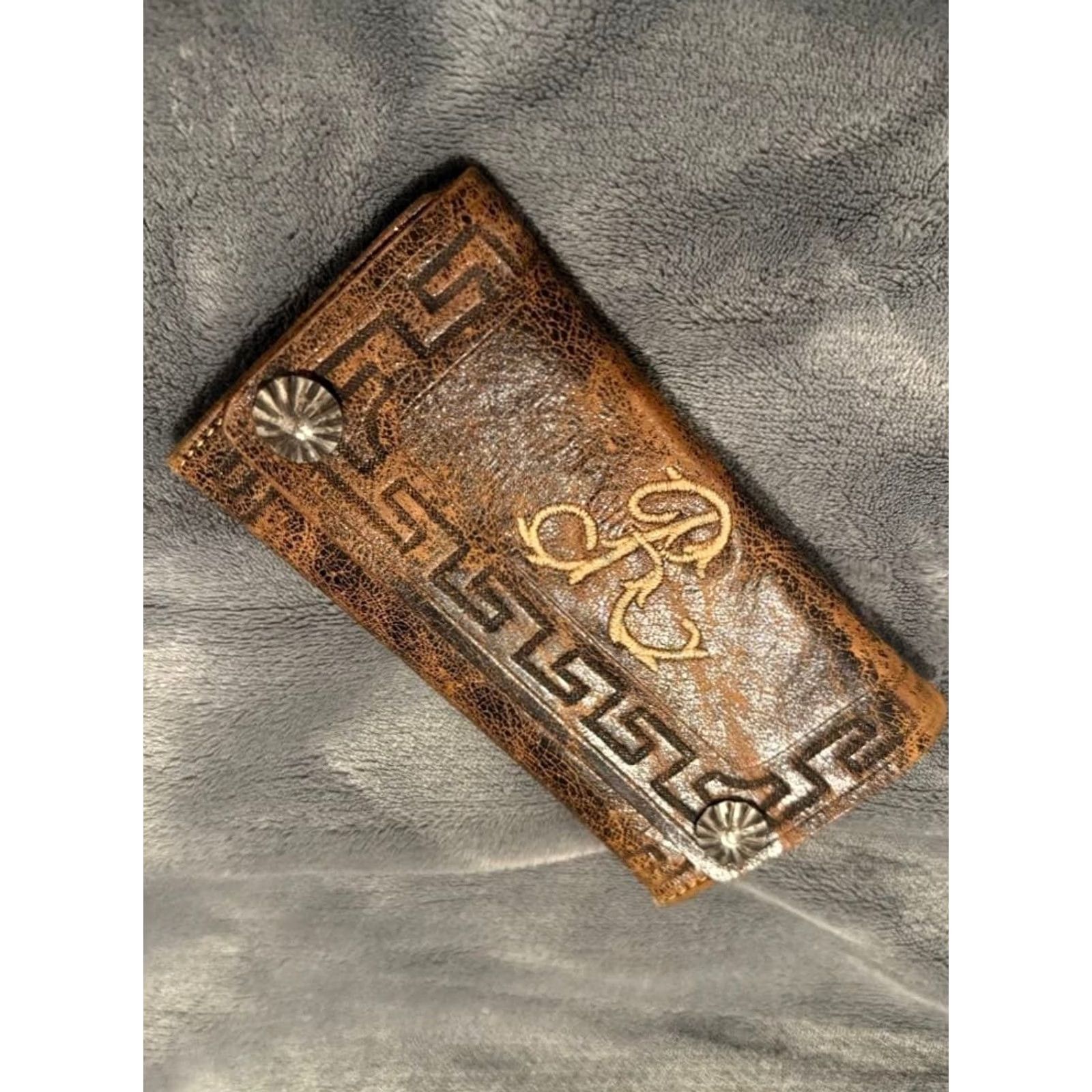 Ralph Lauren VINTAGE RRL Ralph Lauren Wallet Leather Brown Embroided Bifold Unisex Card Case - 100% Authentic Mens Womens Size ONE SIZE - 2 Thumbnail