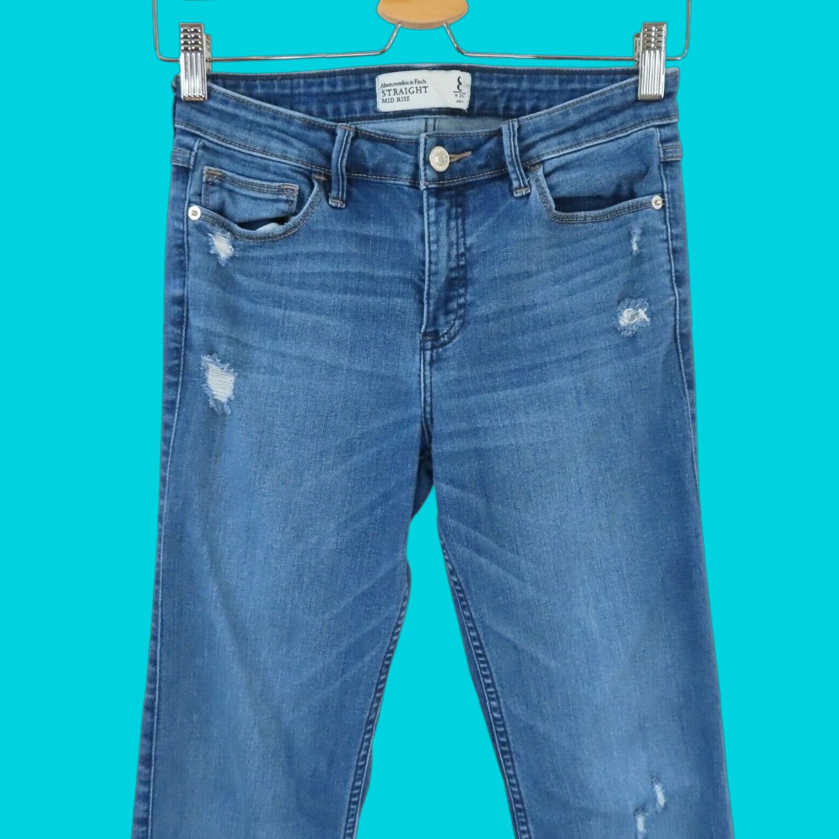 Abercrombie & Fitch Abercrombie & Fitch Womens 8 Regular 8R Straight Mid Rise Distressed Denim Jeans Shirt? Size 30" / US 8 / IT 44 - 1 Thumbnail