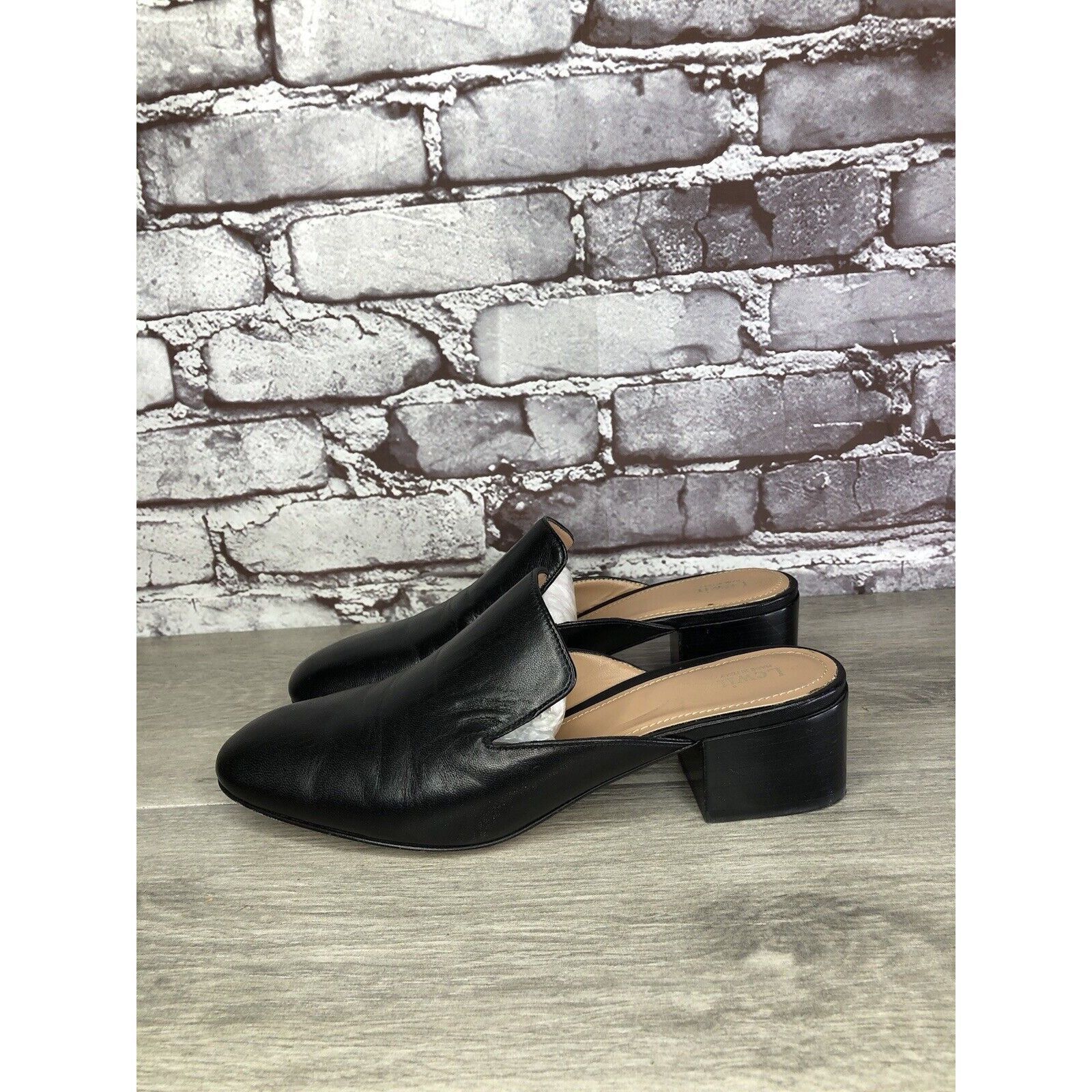 Other Lewit Black Leather Slip On Block Heel Mules Dress Shoes Wom Size US 7 / IT 37 - 6 Thumbnail