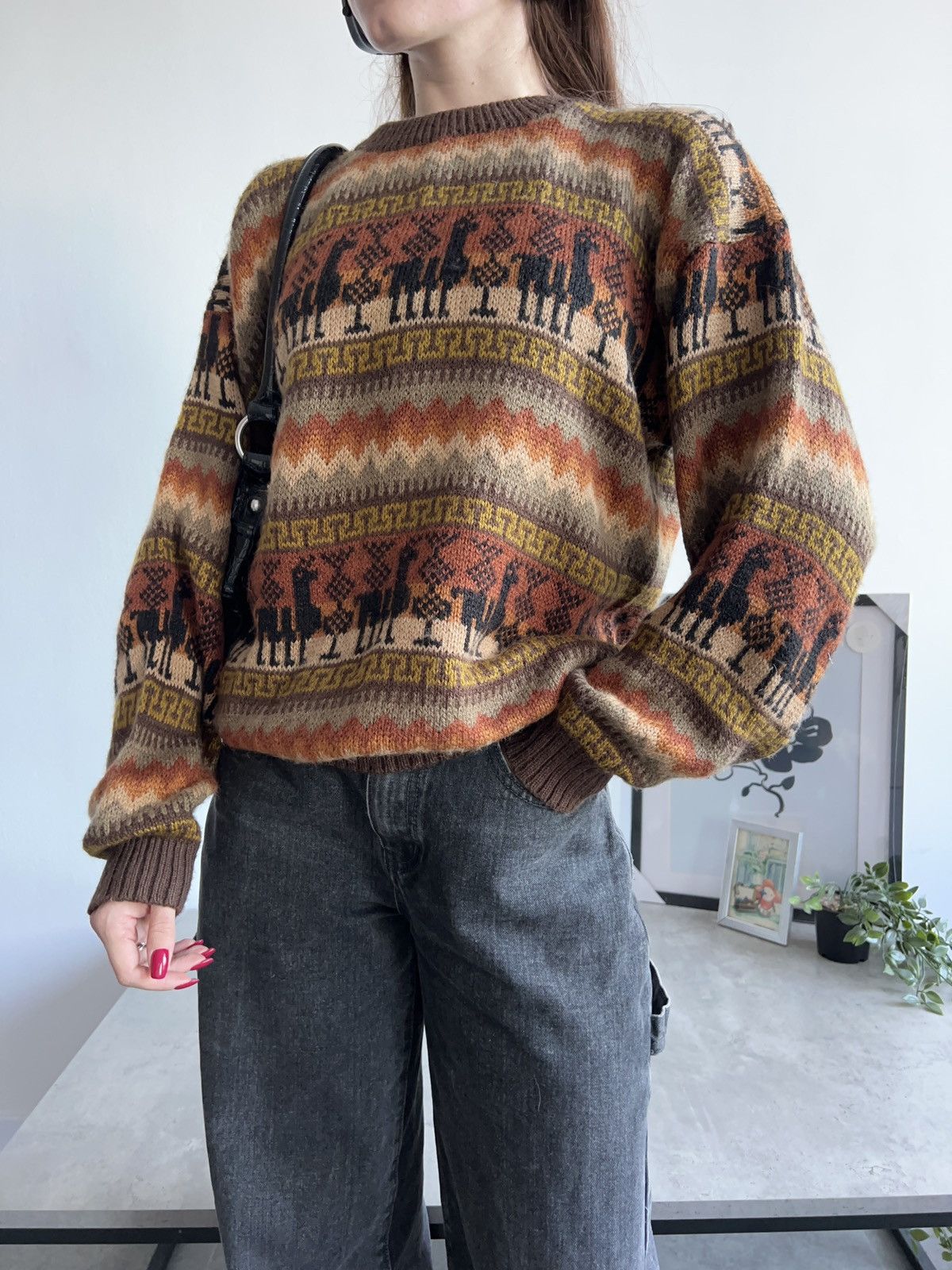 Cozy Knit Vintage Geometric Sweater Alpaka
