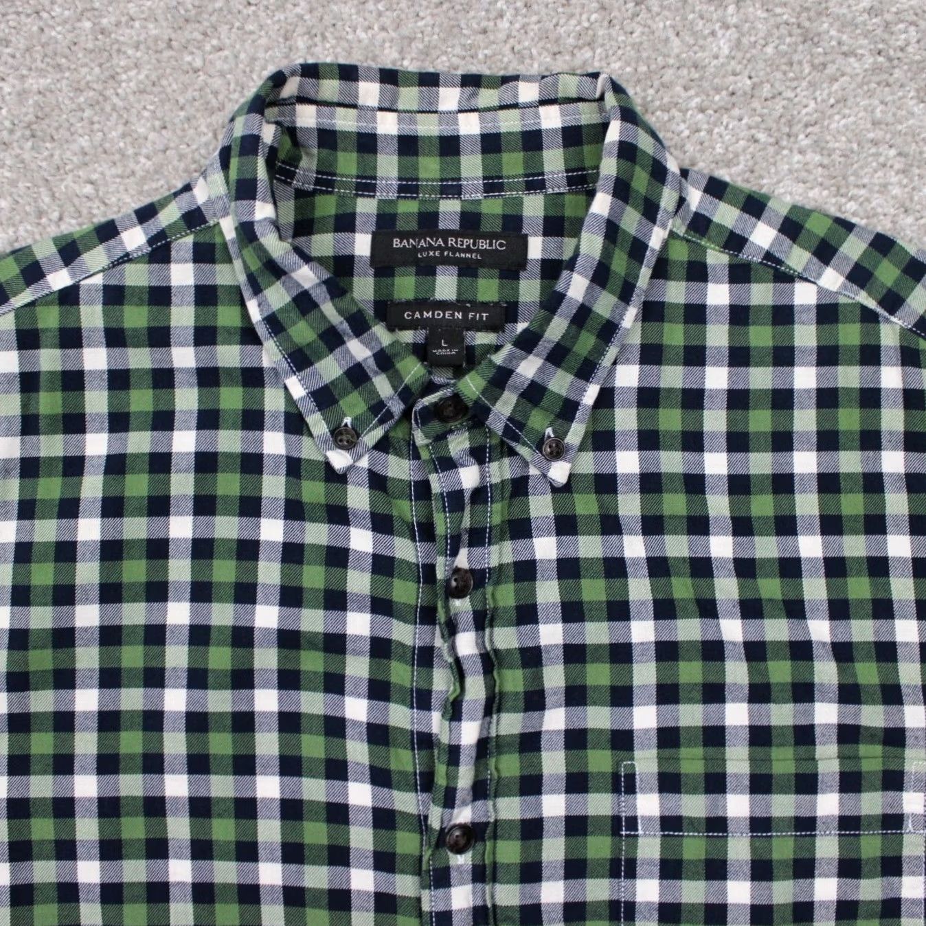 Banana Republic Banana Republic Luxe Flannel Shirt Mens Large Green/Black Camden Fit Cotton L/S Size US L / EU 52-54 / 3 - 6 Thumbnail