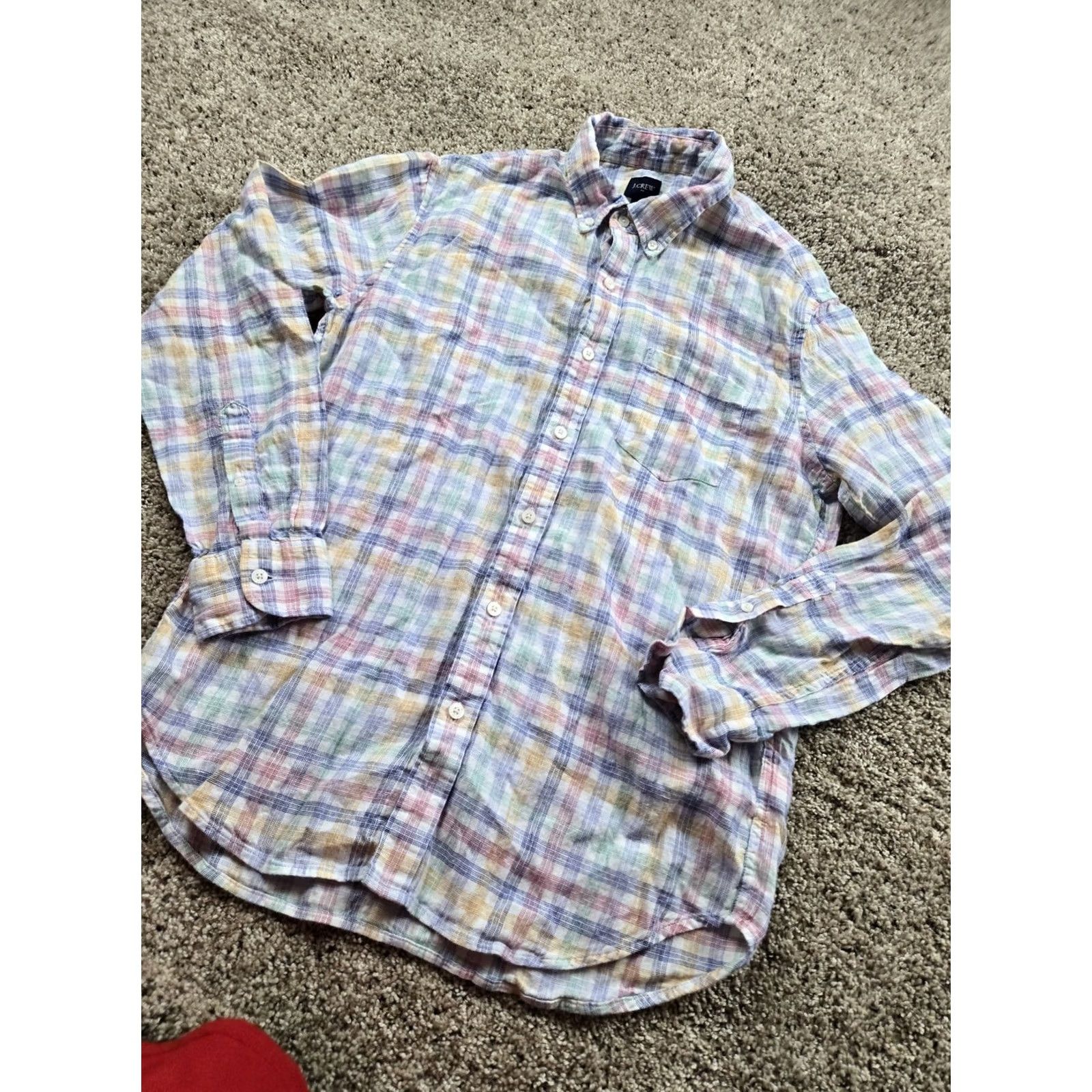 J.Crew J.Crew Shirt Mens M Multicolor Plaid Linen Cotton Button-Down Casual Regular Size US M / EU 48-50 / 2 - 2 Thumbnail