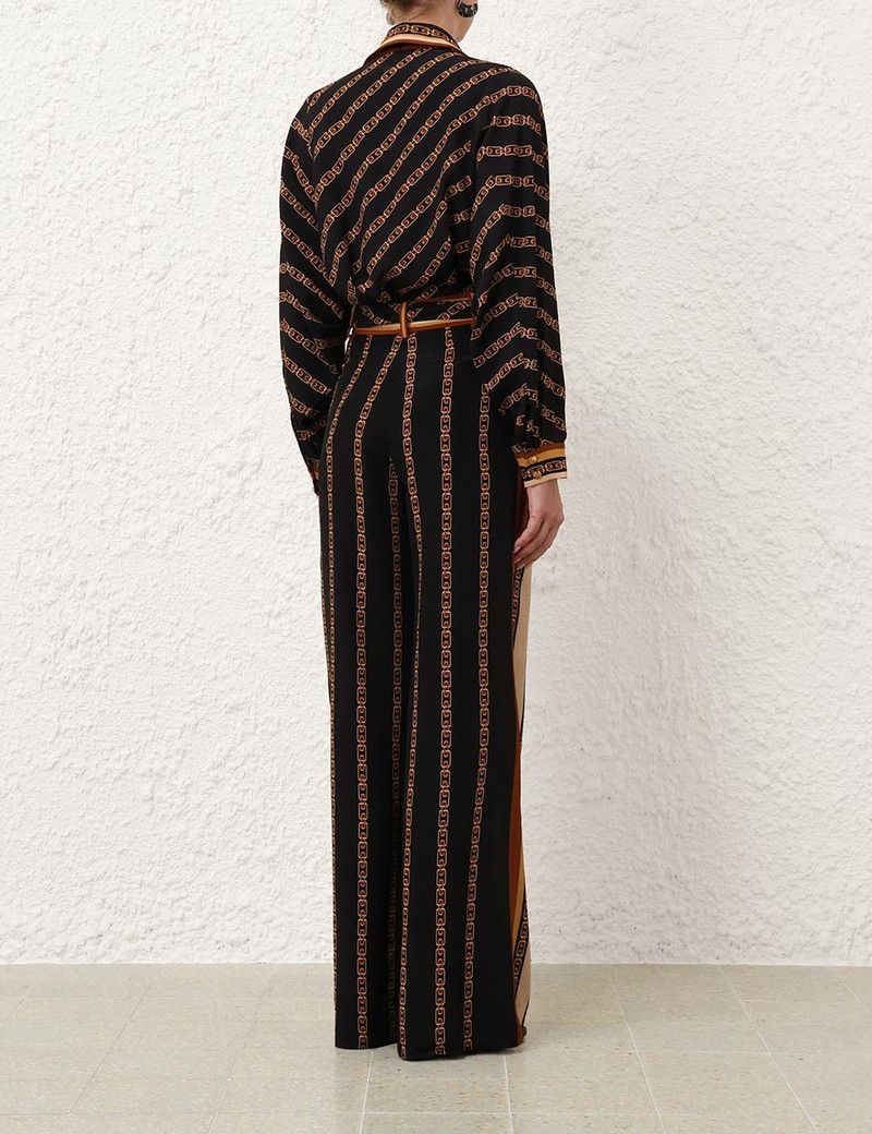 Zimmermann oc11z0226 Belted Wide Leg Pants In Black/Brown Size 27" / US 4 / IT 40 - 4 Thumbnail