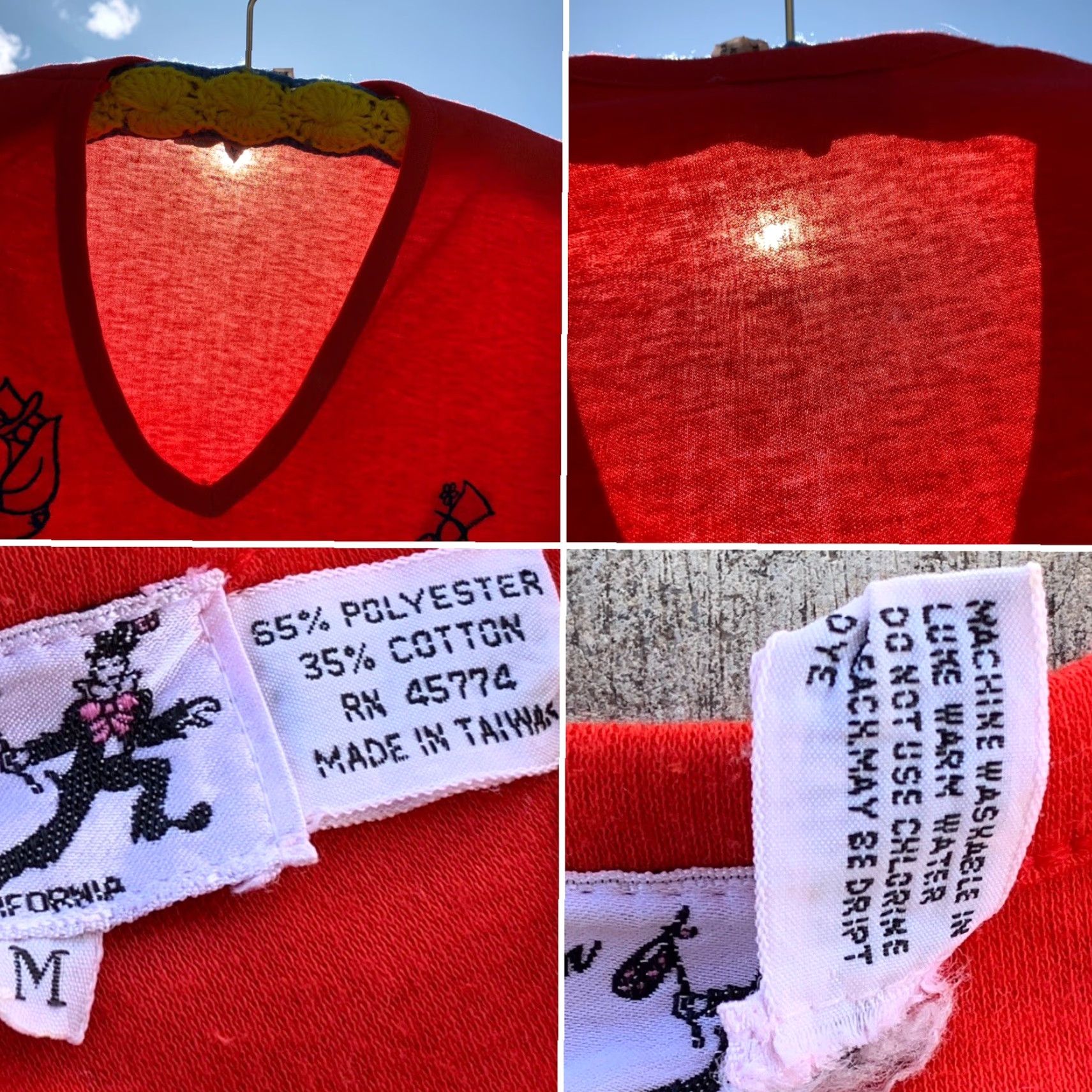 Vintage VINTAGE Hi Fashion Hobo California V Neck Tee Ladies M Red Embroidered 60s 70s 80s Shirt Mens Womens Size M / US 6-8 / IT 42-44 - 6 Thumbnail
