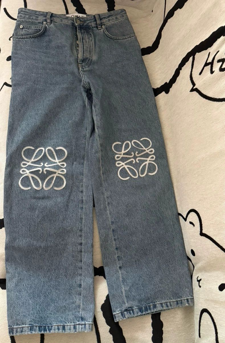 Loewe Ss25 embossed logo leather jeans and trousers