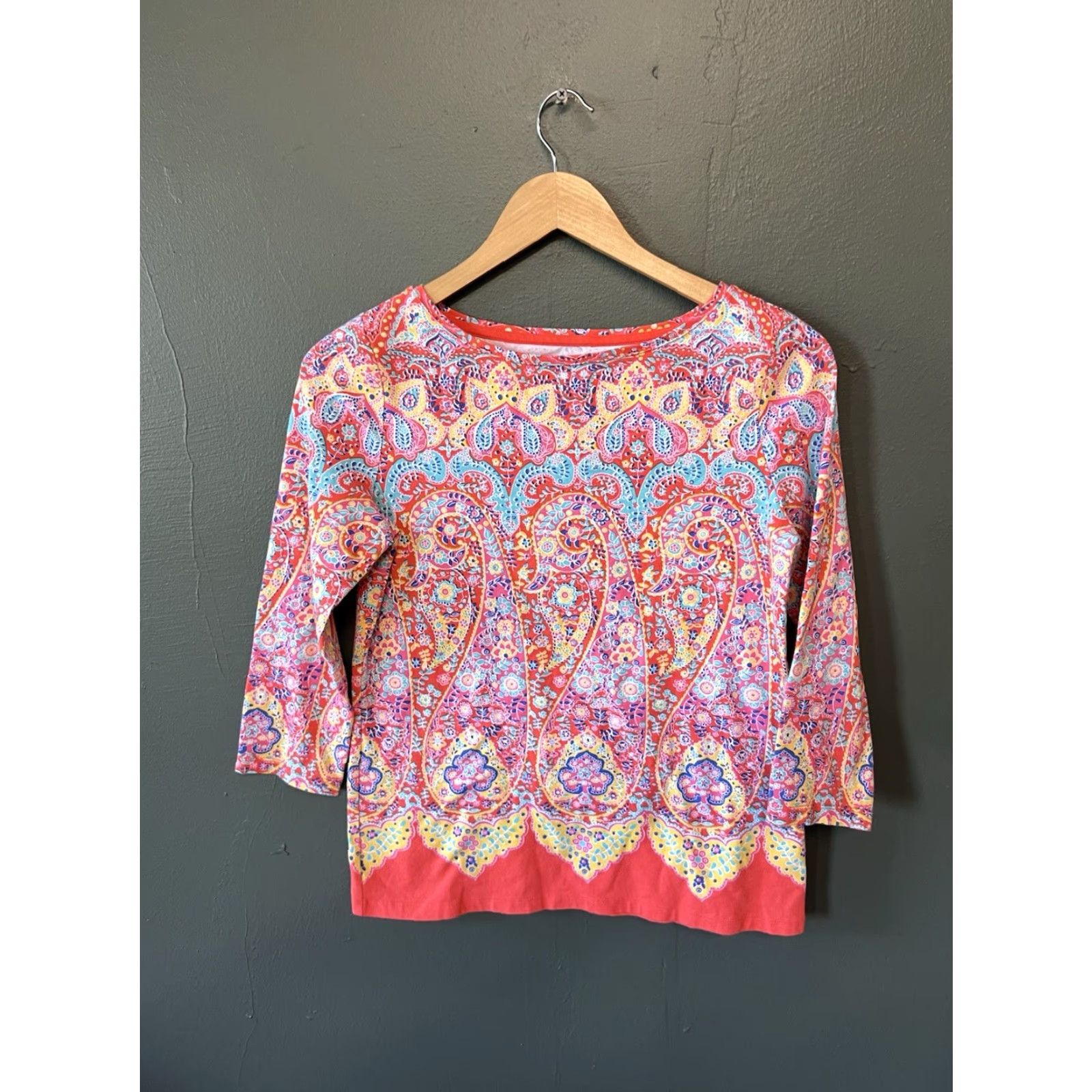 Talbots VINTAGE Talbots Paisley Blouse Shirt 3/4 Sleeve Womens Petite Red S Small Size S / US 4 / IT 40 - 2 Thumbnail
