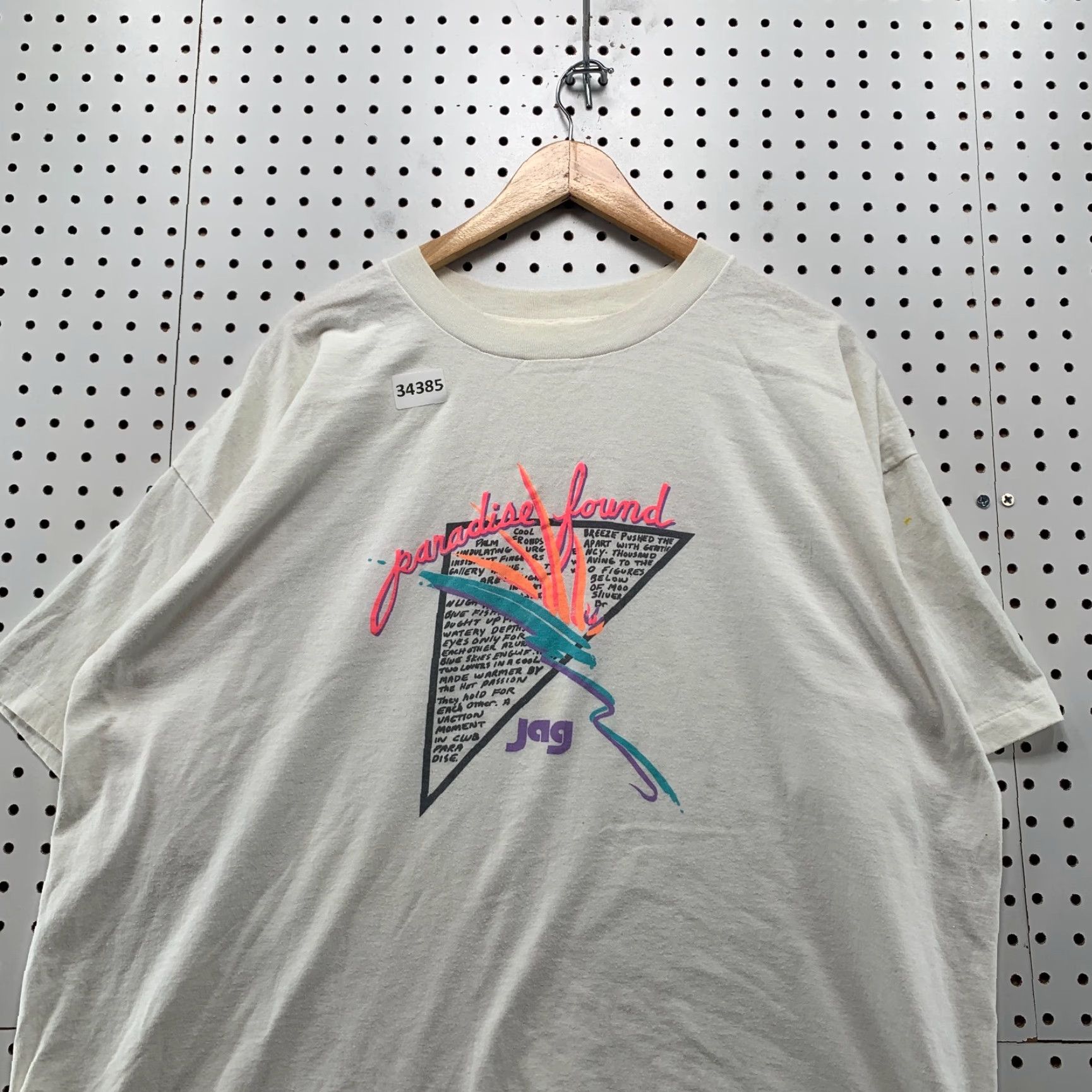 Paradise VINTAGE Single Shirt Mens 2XL White 26.5x29.5 Paradise FOund Jag Shiert 90s Beach Graphic Print Crew Neck Short Sleeve Size US XXL / EU 58 / 5 - 6 Thumbnail