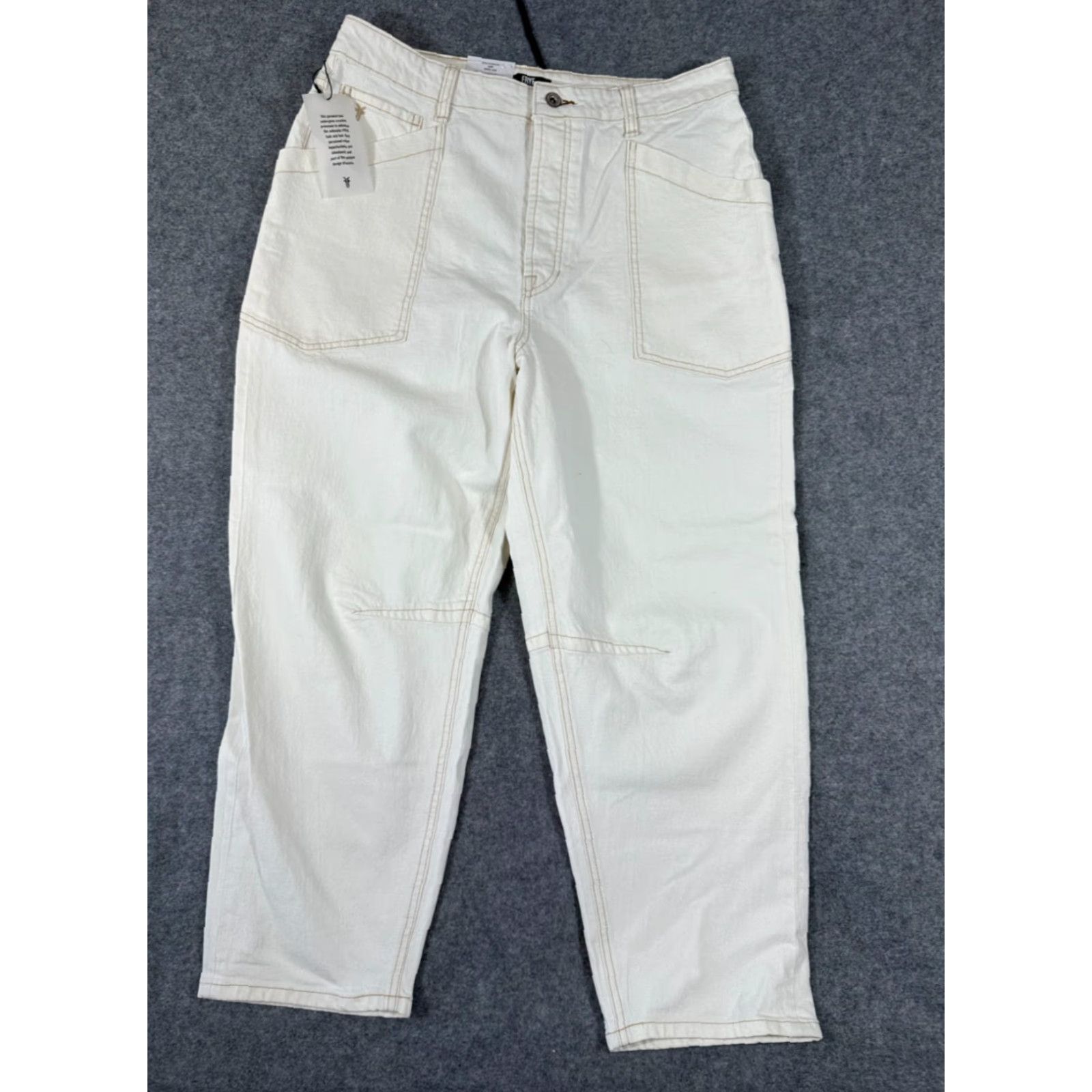 Frye Frye Barrel Ankle Jeans Womens 10 Ivory Stretch Button Fly High Rise NWT Size 32" / US 10 / IT 46 - 2 Thumbnail