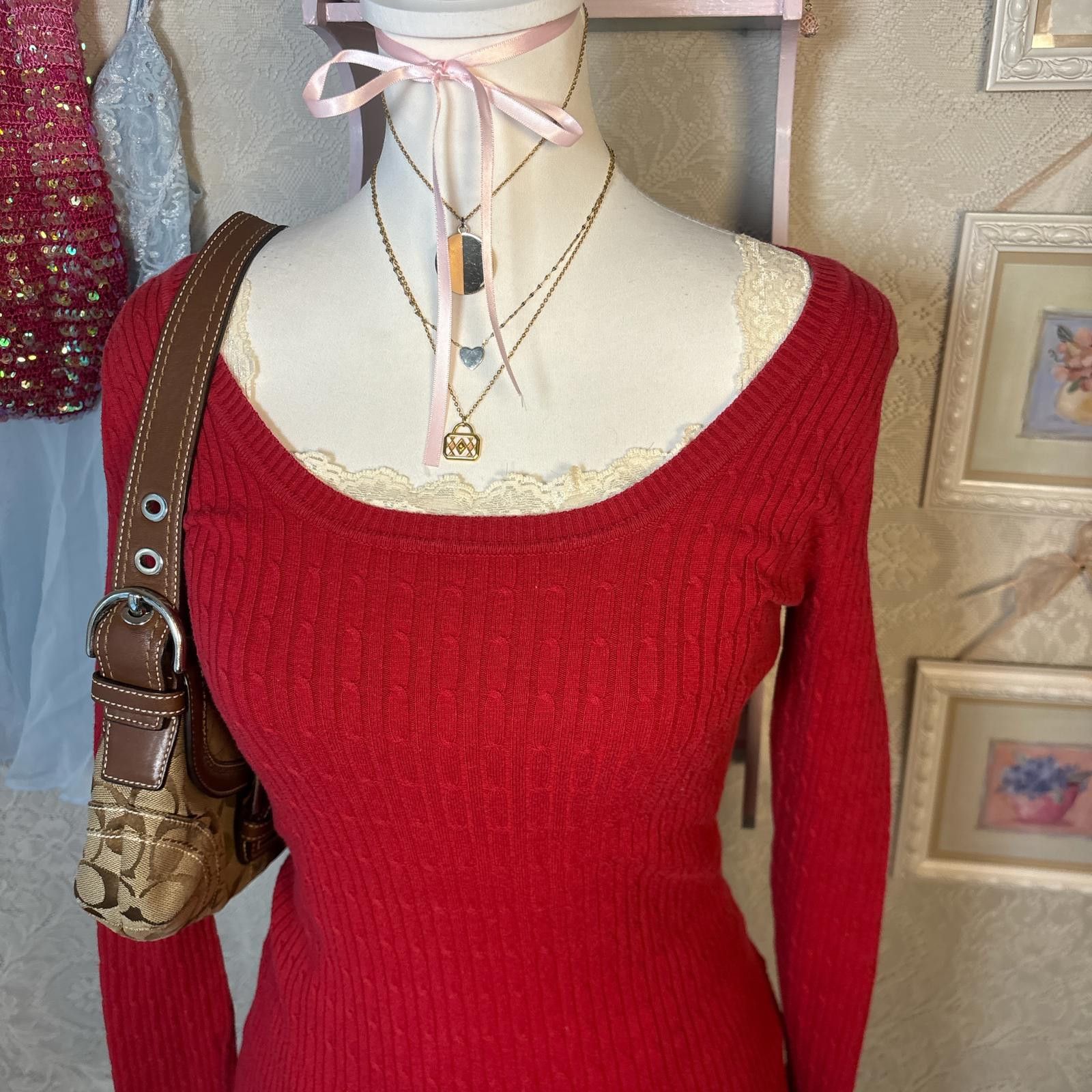Other y2k elena gilbert red cable knit fitted sweater Size L / US 10 / IT 46 - 5 Thumbnail