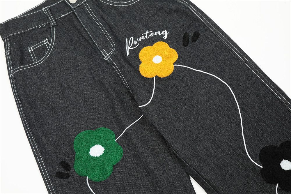 Japanese Brand × Jean Men's loose American straight jeans with floral embroidery Size US 32 / EU 48 - 5 Thumbnail