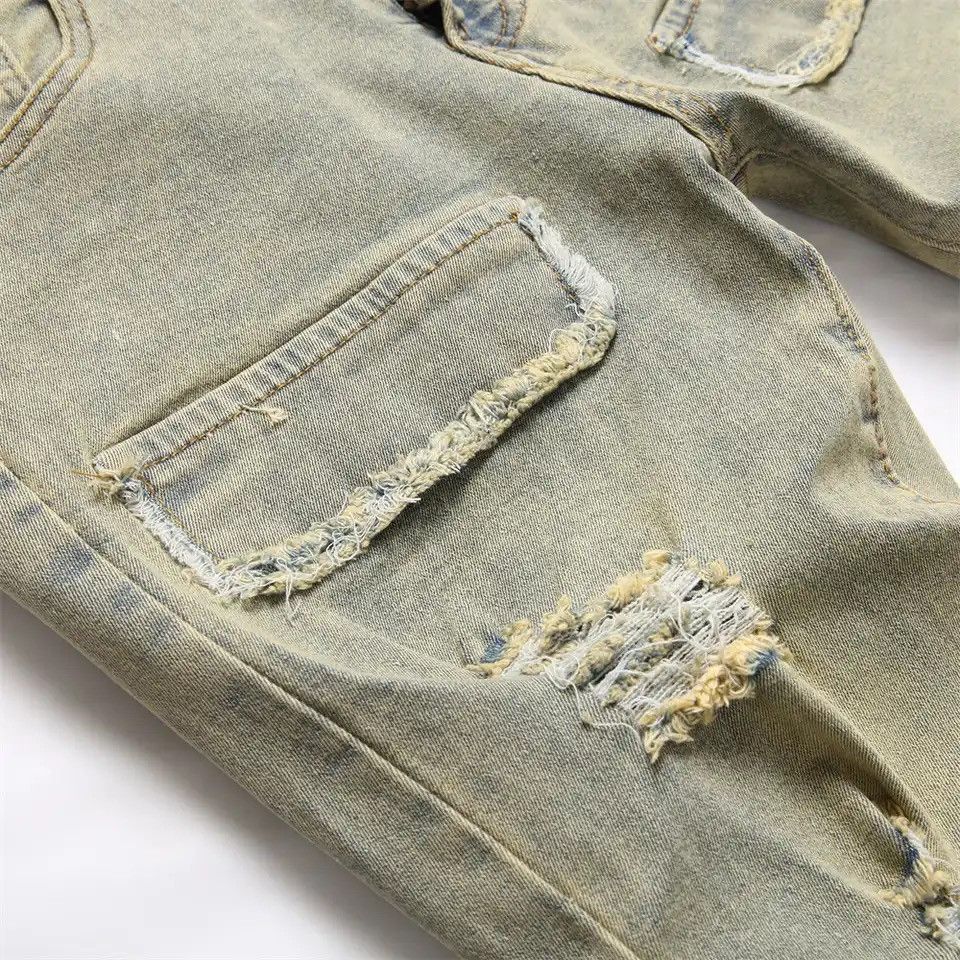 Japanese Brand × Vintage Streetwear Retro Style Men Ripped Spliced Slim Jeans Size US 36 / EU 52 - 5 Thumbnail