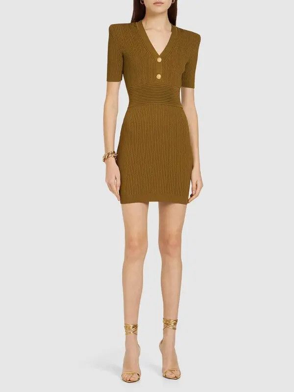 Balmain o1y0525 Mini Dress in Military Green Size L / US 10 / IT 46 - 5 Thumbnail