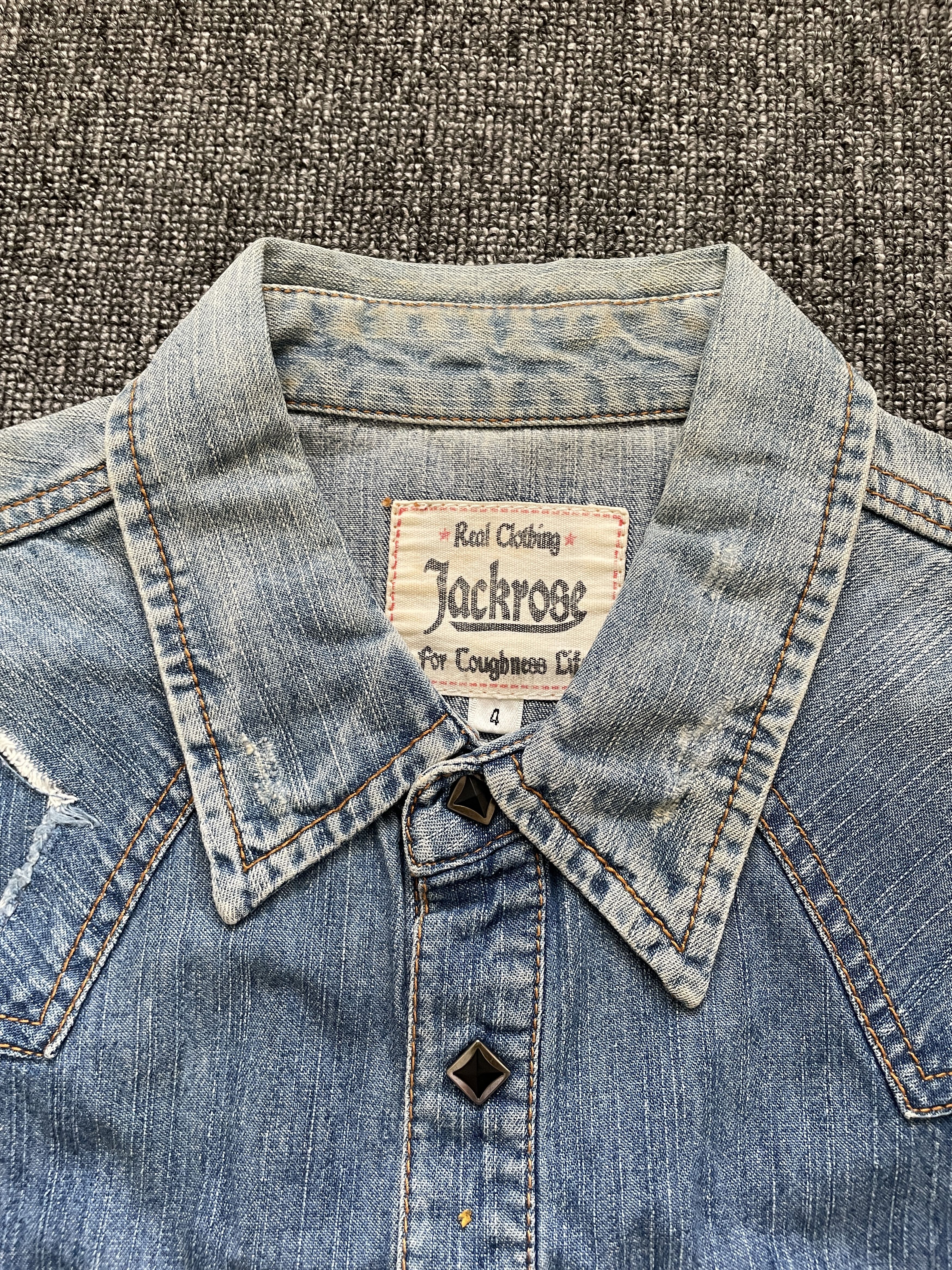 JACKROSE Jack Rose Classic Distressed Western Cowboy Denim Shirt Size US M / EU 48-50 / 2 - 6 Thumbnail