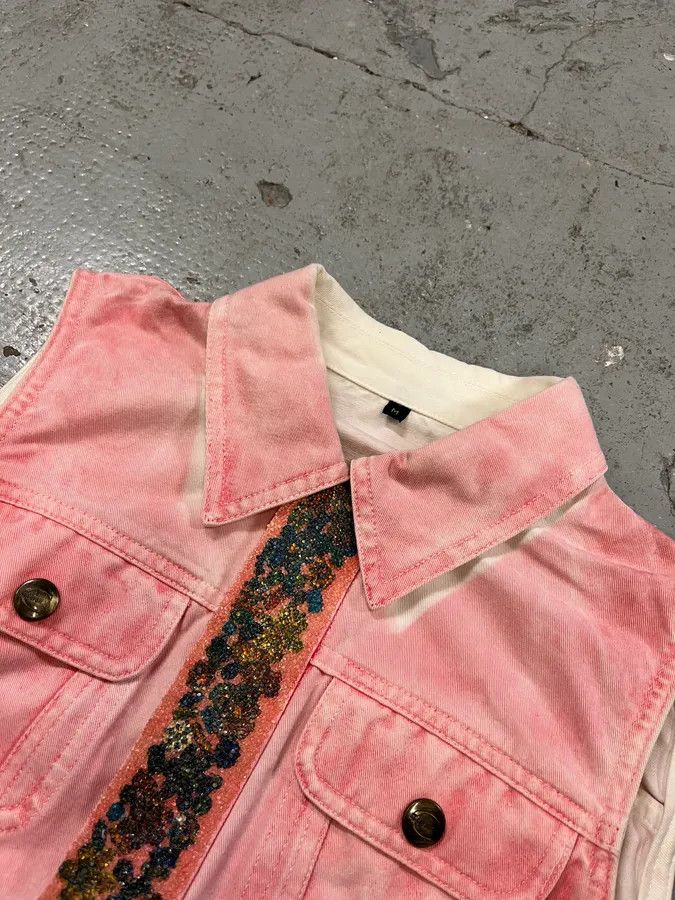 Just Cavalli 2000s Cavalli Pink Embellished Vest Jacket Size M / US 6-8 / IT 42-44 - 2 Thumbnail