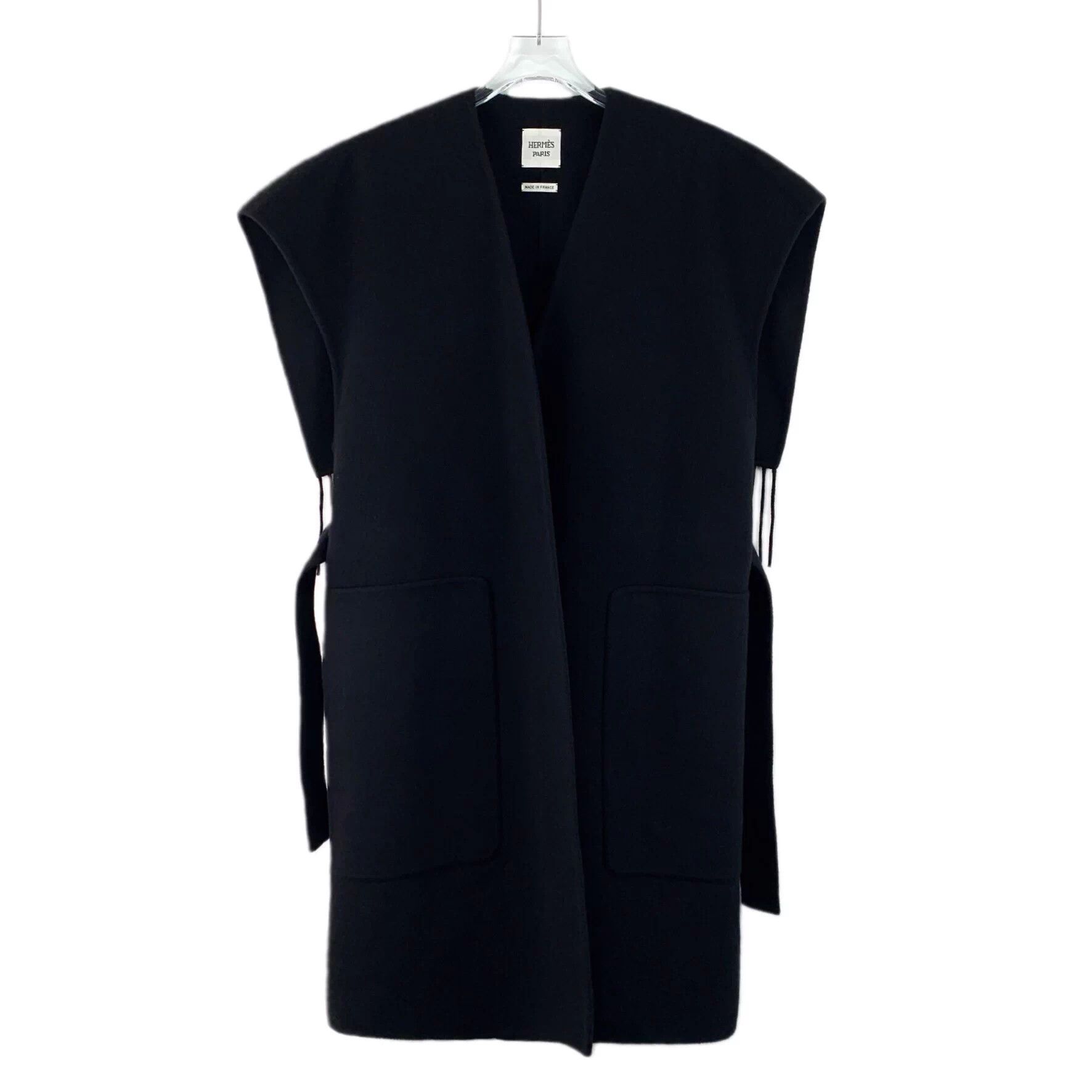 Hermes Hermes Black Cashmere Fringe Sleeveless Belted Coat 34 XXS Size XXS / US 00 / IT 34 - 1 Thumbnail
