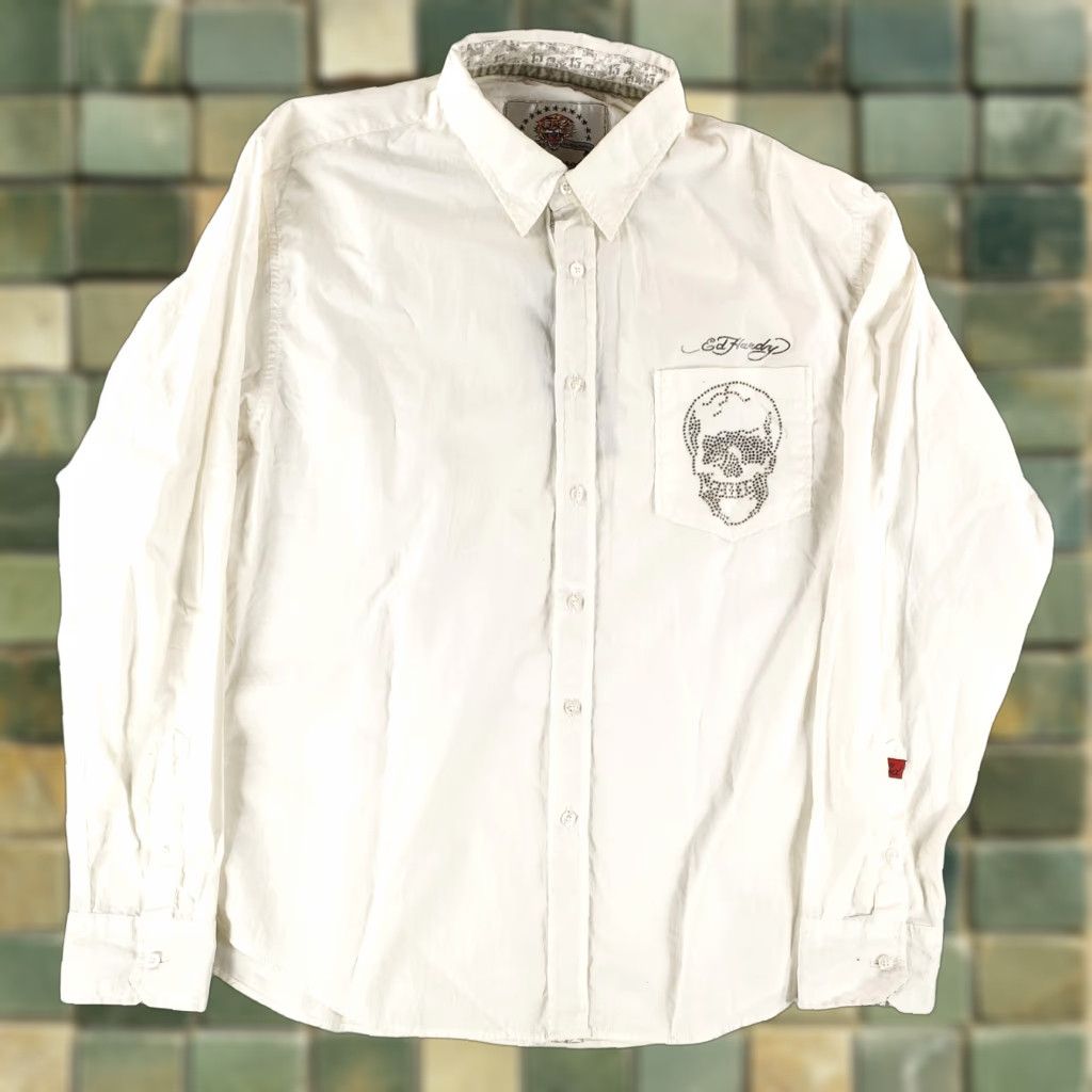 Ed Hardy Ed Hardy Christian Audigier Button Up Shirt Long Sleeve White Skull Mens XL NWT Size US XL / EU 56 / 4 - 1 Thumbnail