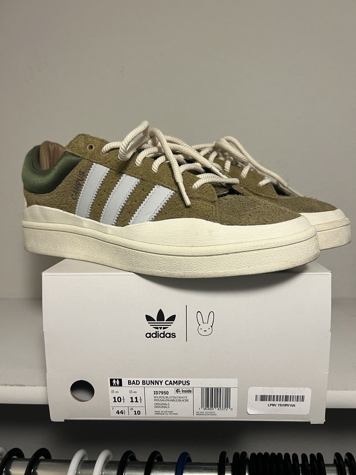 image of Adidas Campus Bad Bunny Shoes in Moss Green, Men's (Size 10.5)