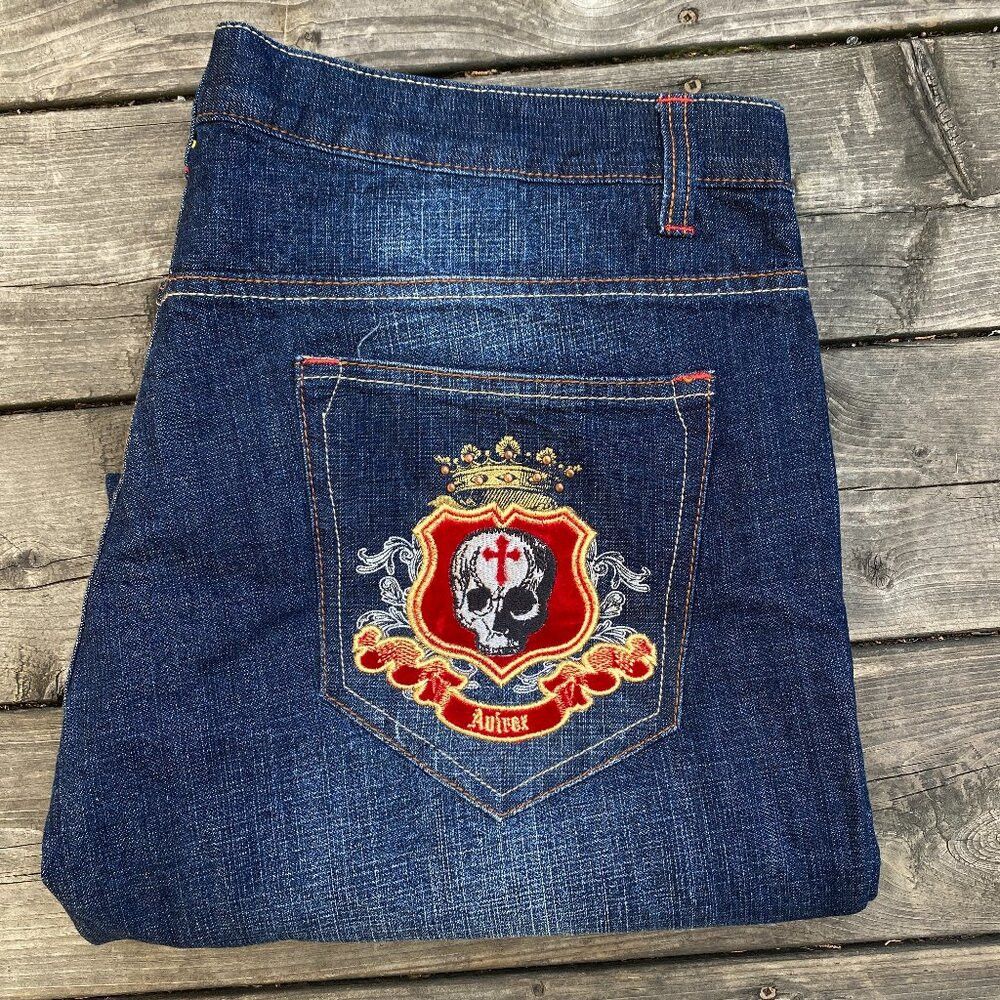 Avirex × Vintage Vintage Y2K Avirex Embroidered Jeans Size 40 'Skull King' B Size US 40 / EU 56 - 1 Thumbnail