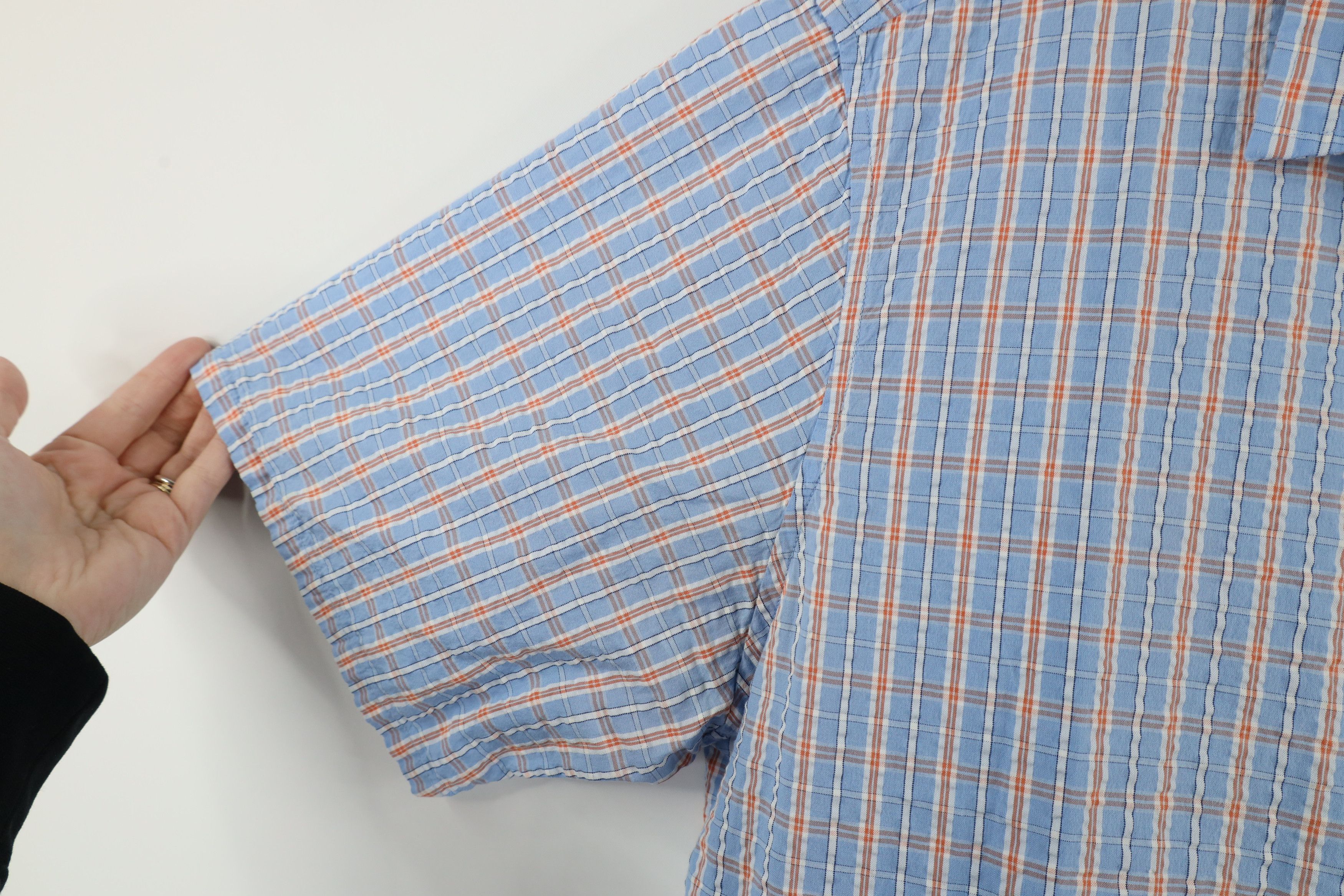 L.L. Bean × Vintage Vintage LL Bean Seer Sucker Short Sleeve Button Shirt Blue Size US XL / EU 56 / 4 - 7 Thumbnail